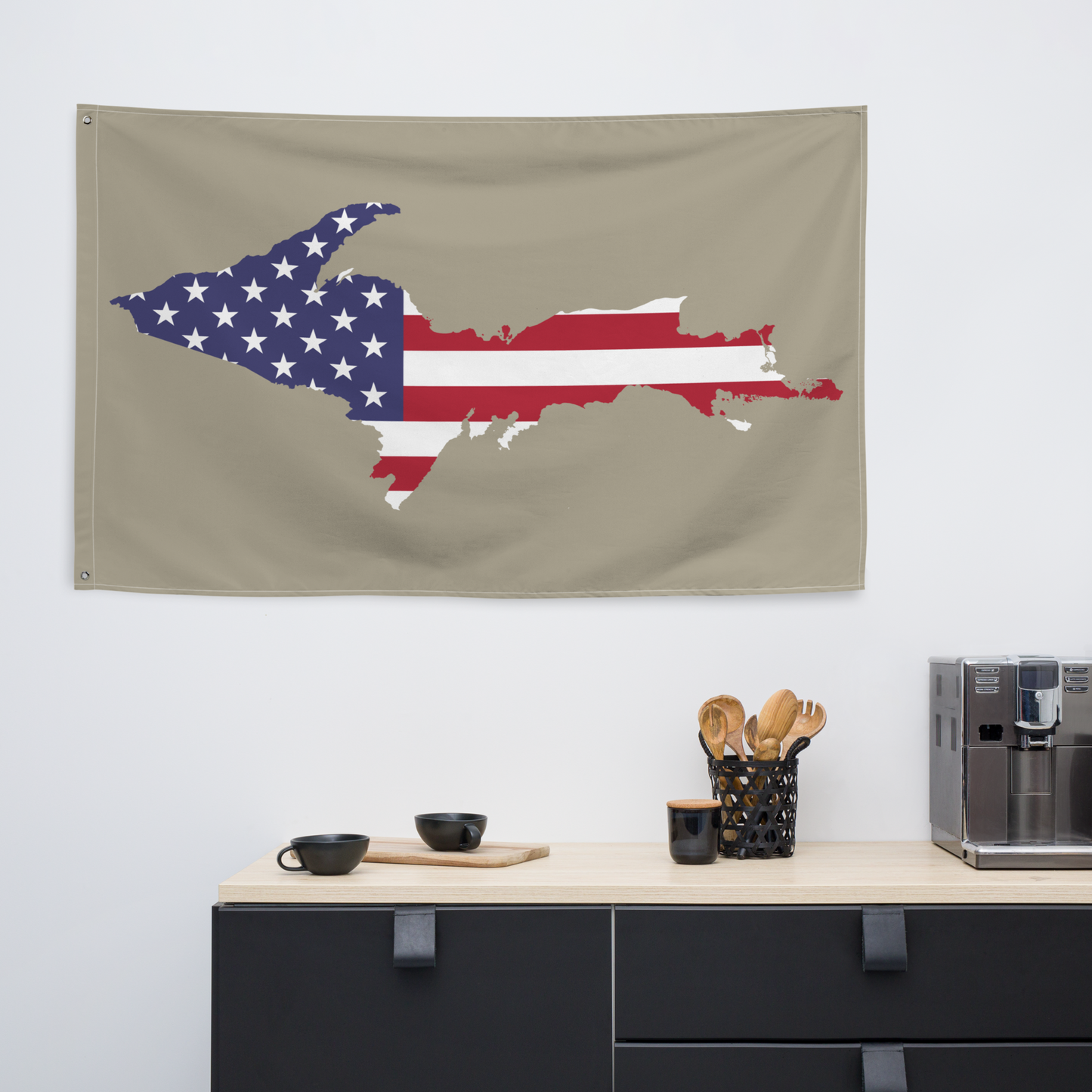 Michigan Upper Peninsula Wall Flag (w/ UP USA Flag) | Petoskey Stone Beige