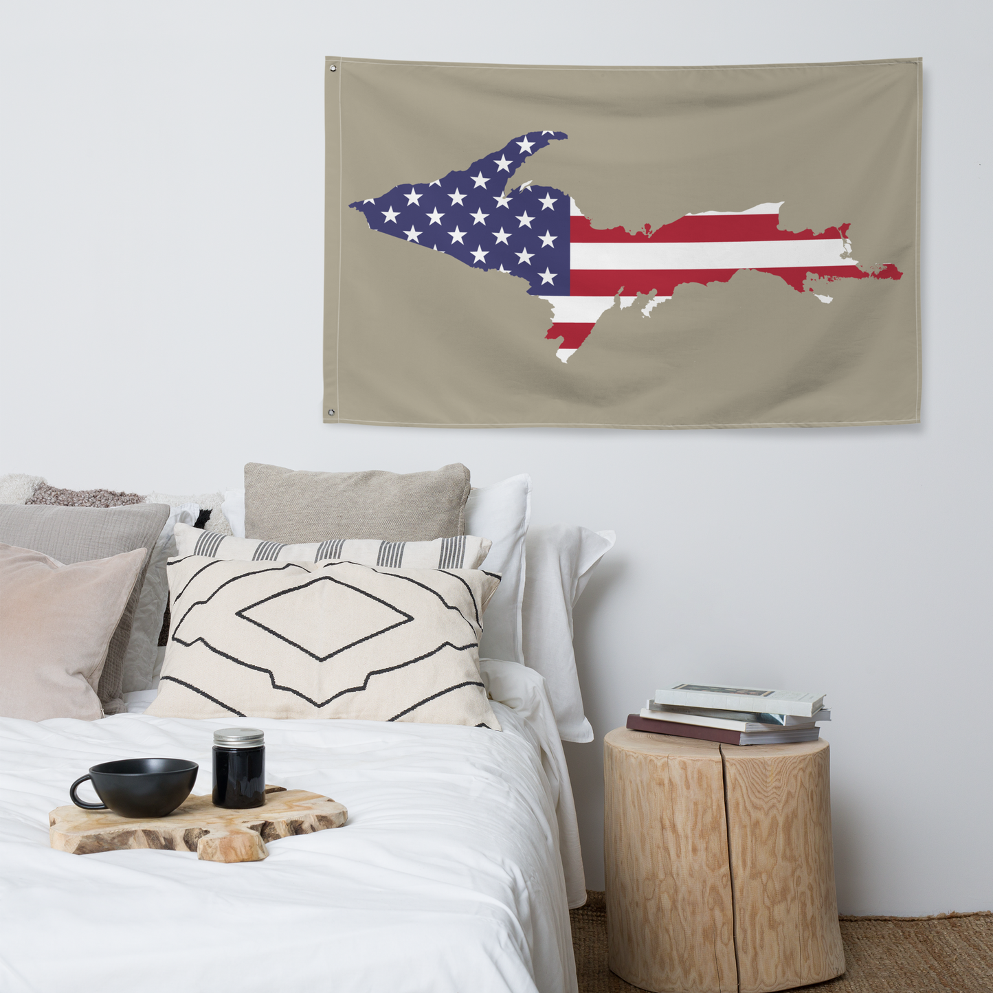 Michigan Upper Peninsula Wall Flag (w/ UP USA Flag) | Petoskey Stone Beige