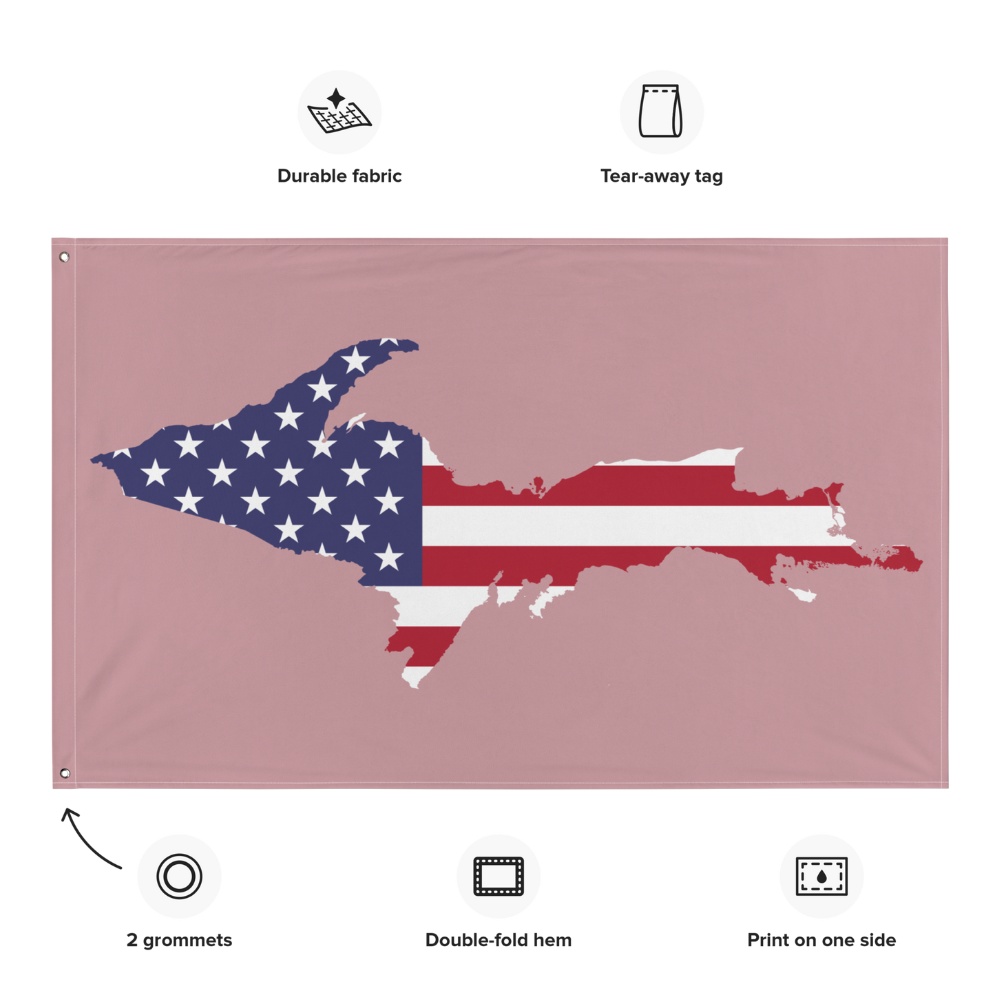 Michigan Upper Peninsula Wall Flag (w/ UP USA Flag) | Cherry Blossom Pink