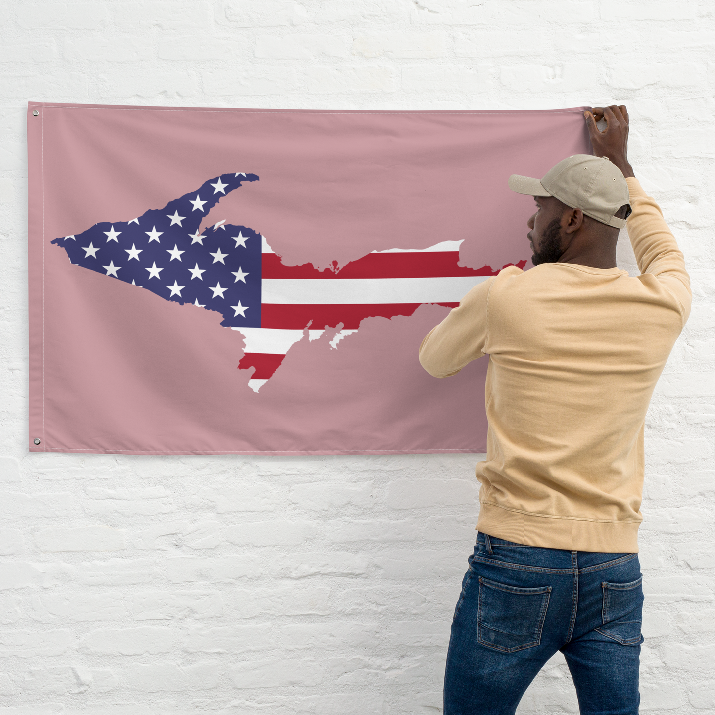 Michigan Upper Peninsula Wall Flag (w/ UP USA Flag) | Cherry Blossom Pink