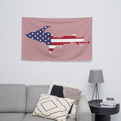 Michigan Upper Peninsula Wall Flag (w/ UP USA Flag) | Cherry Blossom Pink