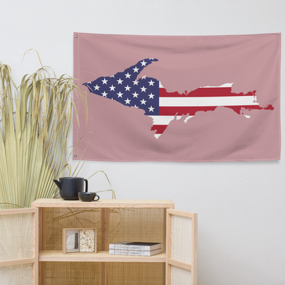 Michigan Upper Peninsula Wall Flag (w/ UP USA Flag) | Cherry Blossom Pink