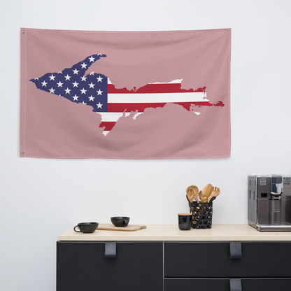 Michigan Upper Peninsula Wall Flag (w/ UP USA Flag) | Cherry Blossom Pink