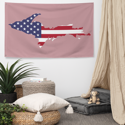 Michigan Upper Peninsula Wall Flag (w/ UP USA Flag) | Cherry Blossom Pink