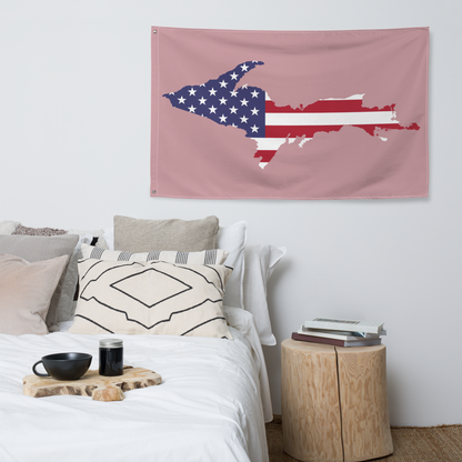 Michigan Upper Peninsula Wall Flag (w/ UP USA Flag) | Cherry Blossom Pink