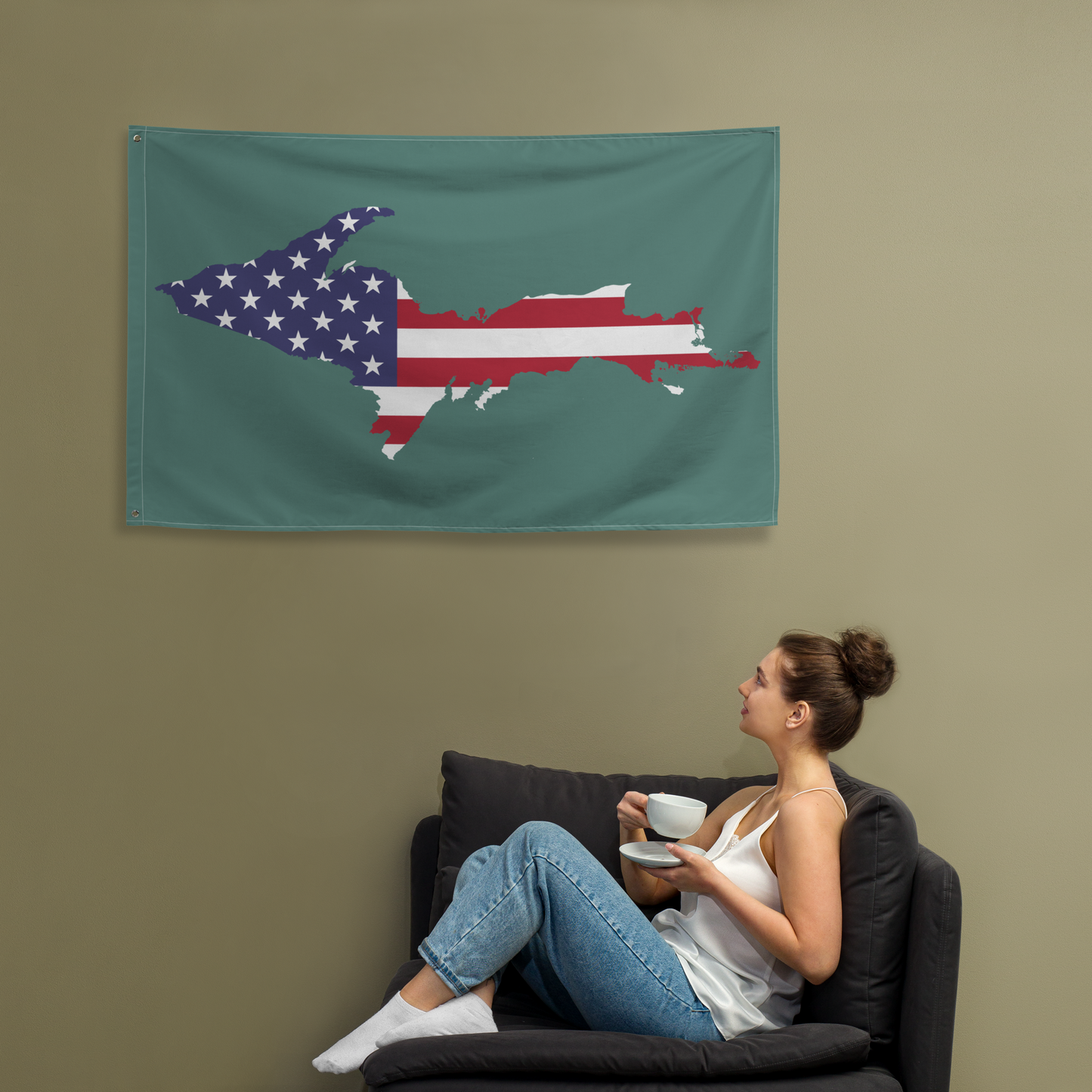 Michigan Upper Peninsula Wall Flag (w/ UP USA Flag) | Copper Green