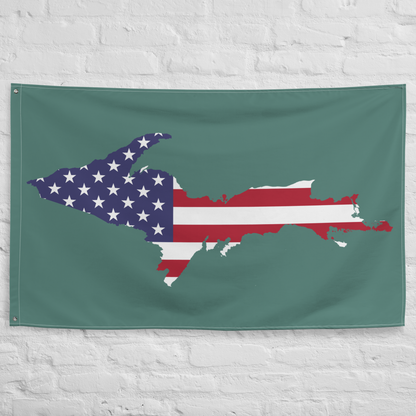 Michigan Upper Peninsula Wall Flag (w/ UP USA Flag) | Copper Green