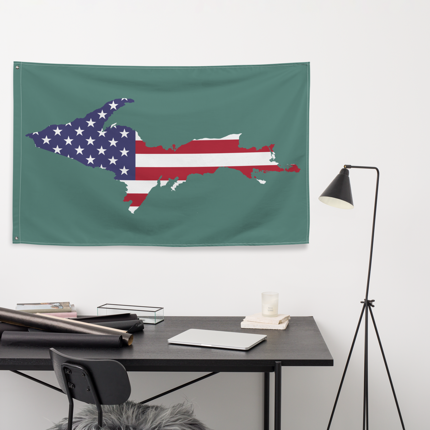 Michigan Upper Peninsula Wall Flag (w/ UP USA Flag) | Copper Green