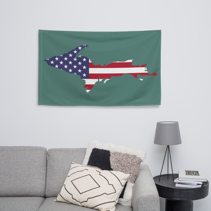 Michigan Upper Peninsula Wall Flag (w/ UP USA Flag) | Copper Green