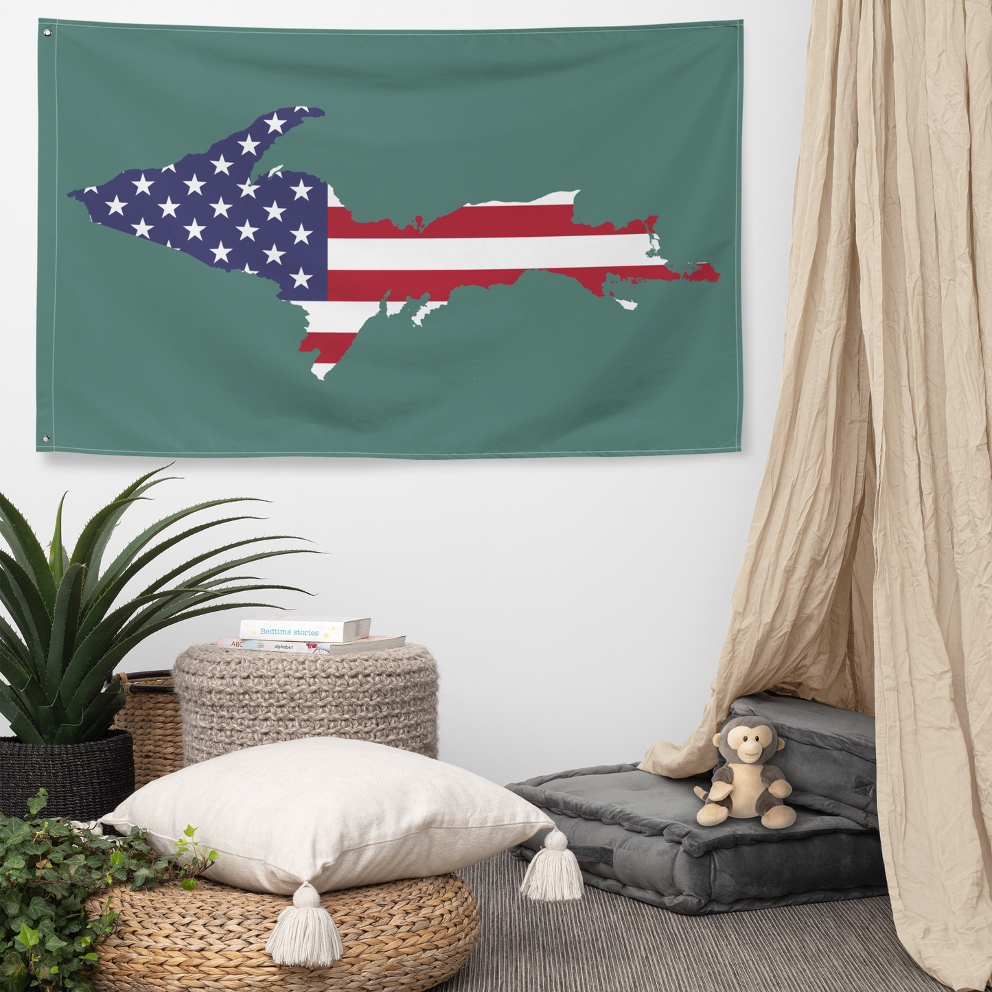 Michigan Upper Peninsula Wall Flag (w/ UP USA Flag) | Copper Green