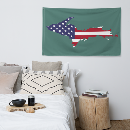 Michigan Upper Peninsula Wall Flag (w/ UP USA Flag) | Copper Green