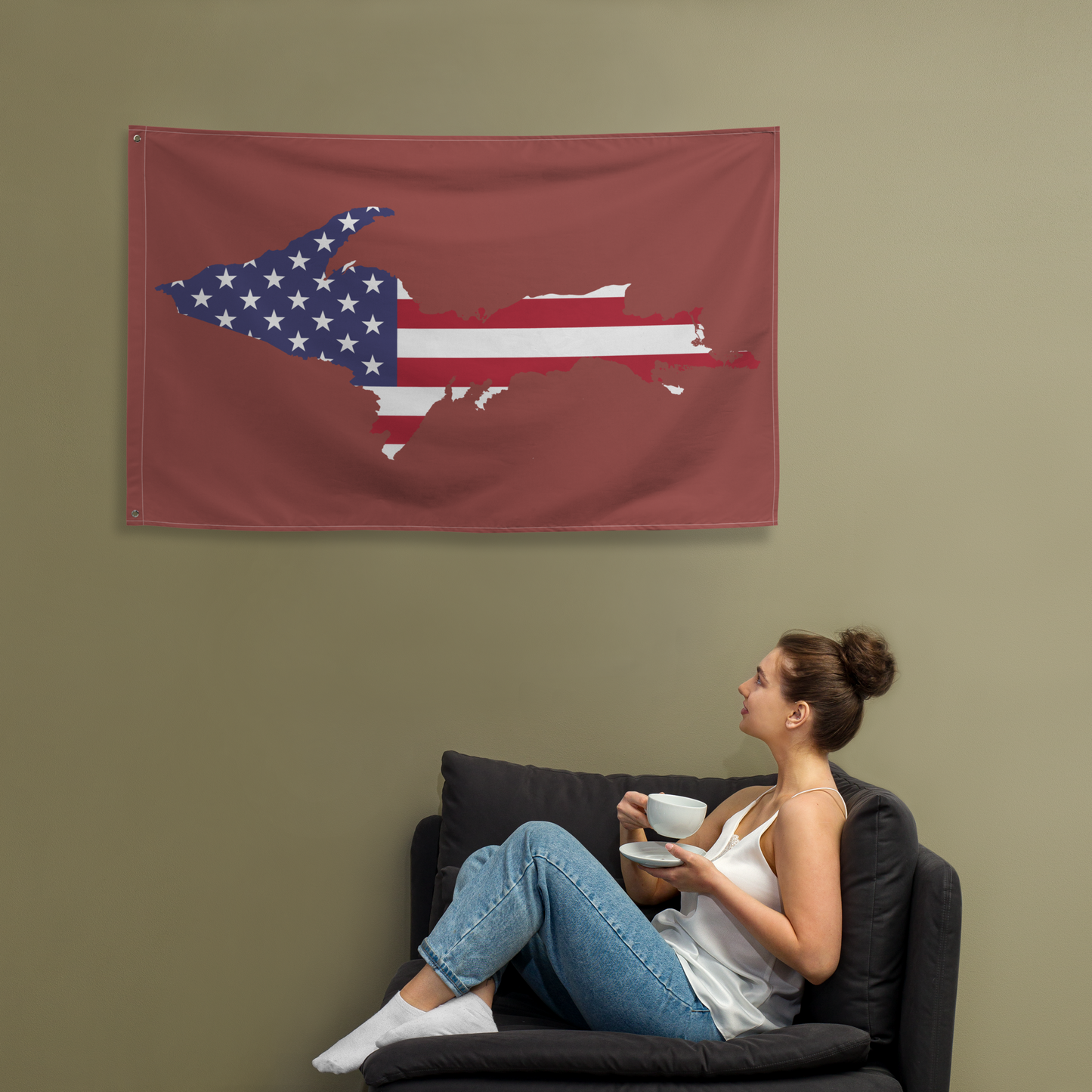 Michigan Upper Peninsula Wall Flag (w/ UP USA Flag) | Ore Dock Red