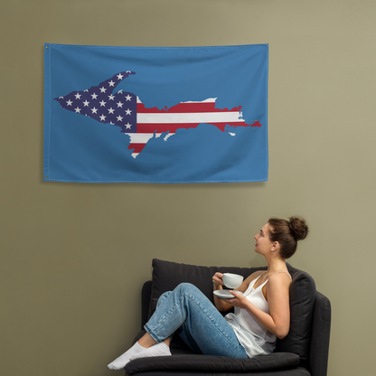 Michigan Upper Peninsula Wall Flag (w/ UP USA Flag) | Lake Superior Blue