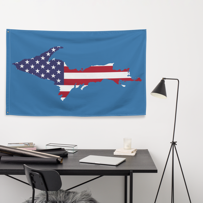 Michigan Upper Peninsula Wall Flag (w/ UP USA Flag) | Lake Superior Blue