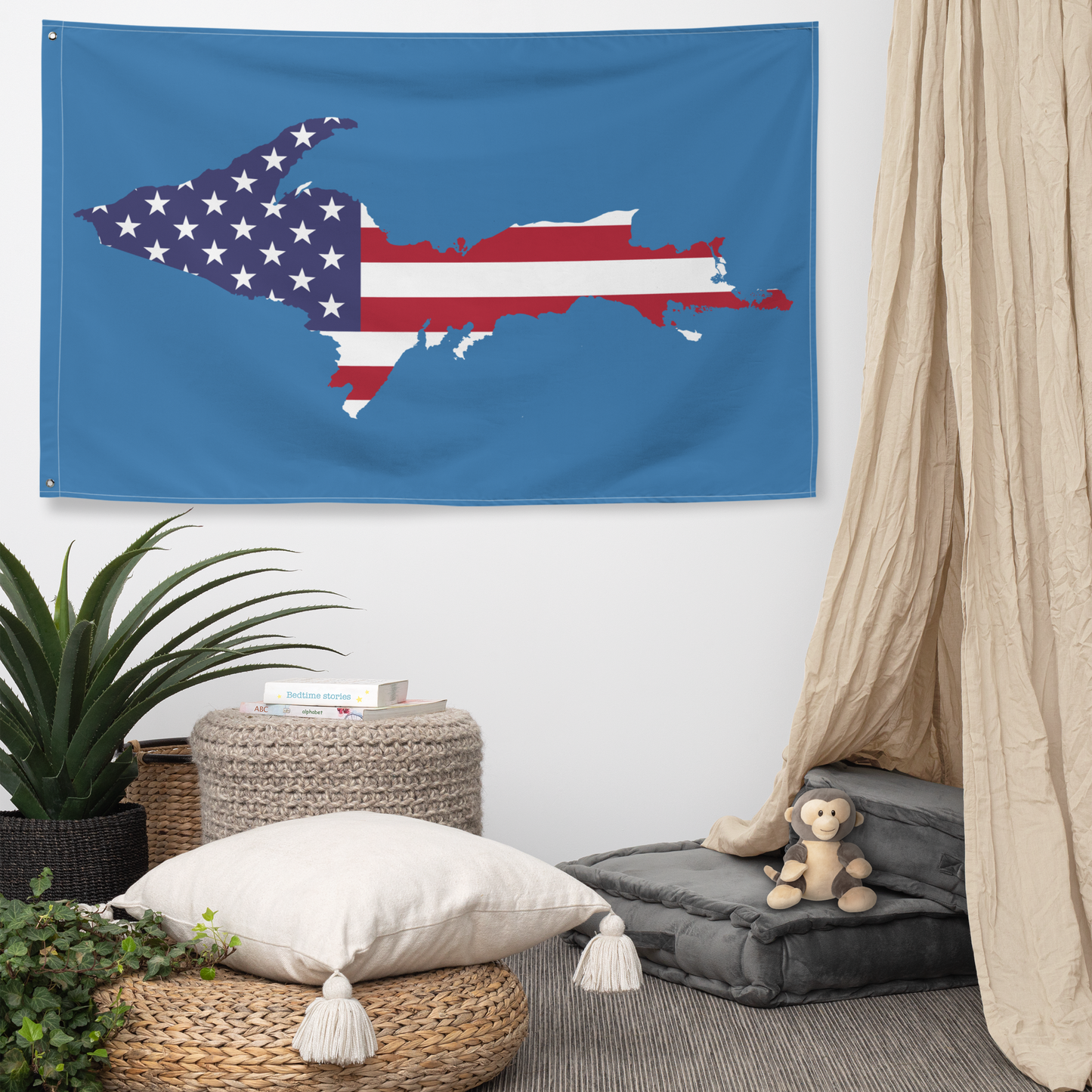 Michigan Upper Peninsula Wall Flag (w/ UP USA Flag) | Lake Superior Blue