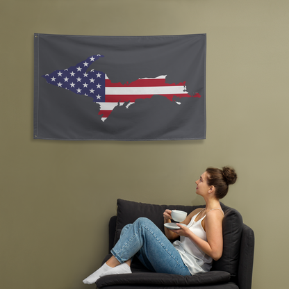 Michigan Upper Peninsula Wall Flag (w/ UP USA Flag) | Iron Ore Grey