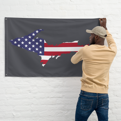 Michigan Upper Peninsula Wall Flag (w/ UP USA Flag) | Iron Ore Grey