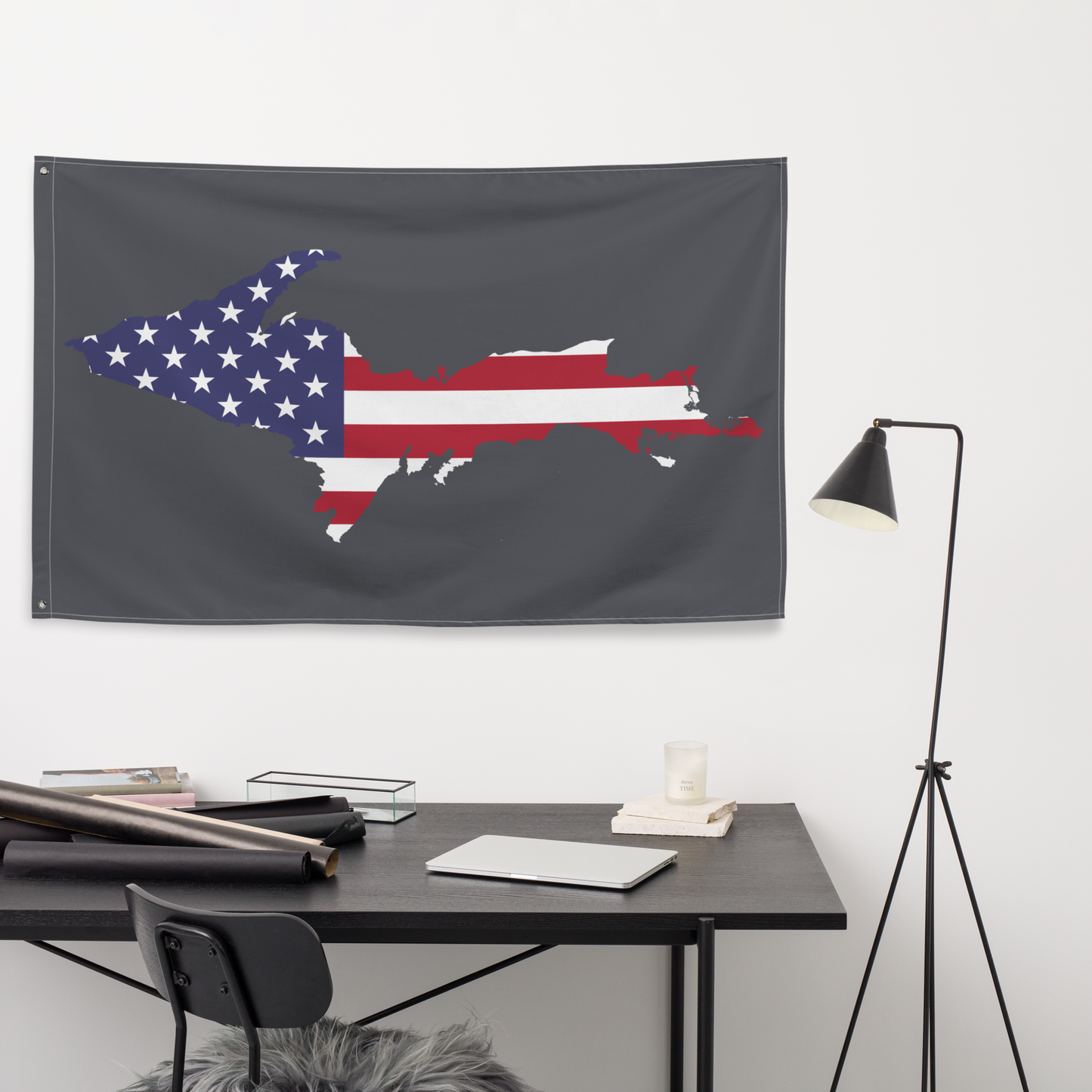 Michigan Upper Peninsula Wall Flag (w/ UP USA Flag) | Iron Ore Grey