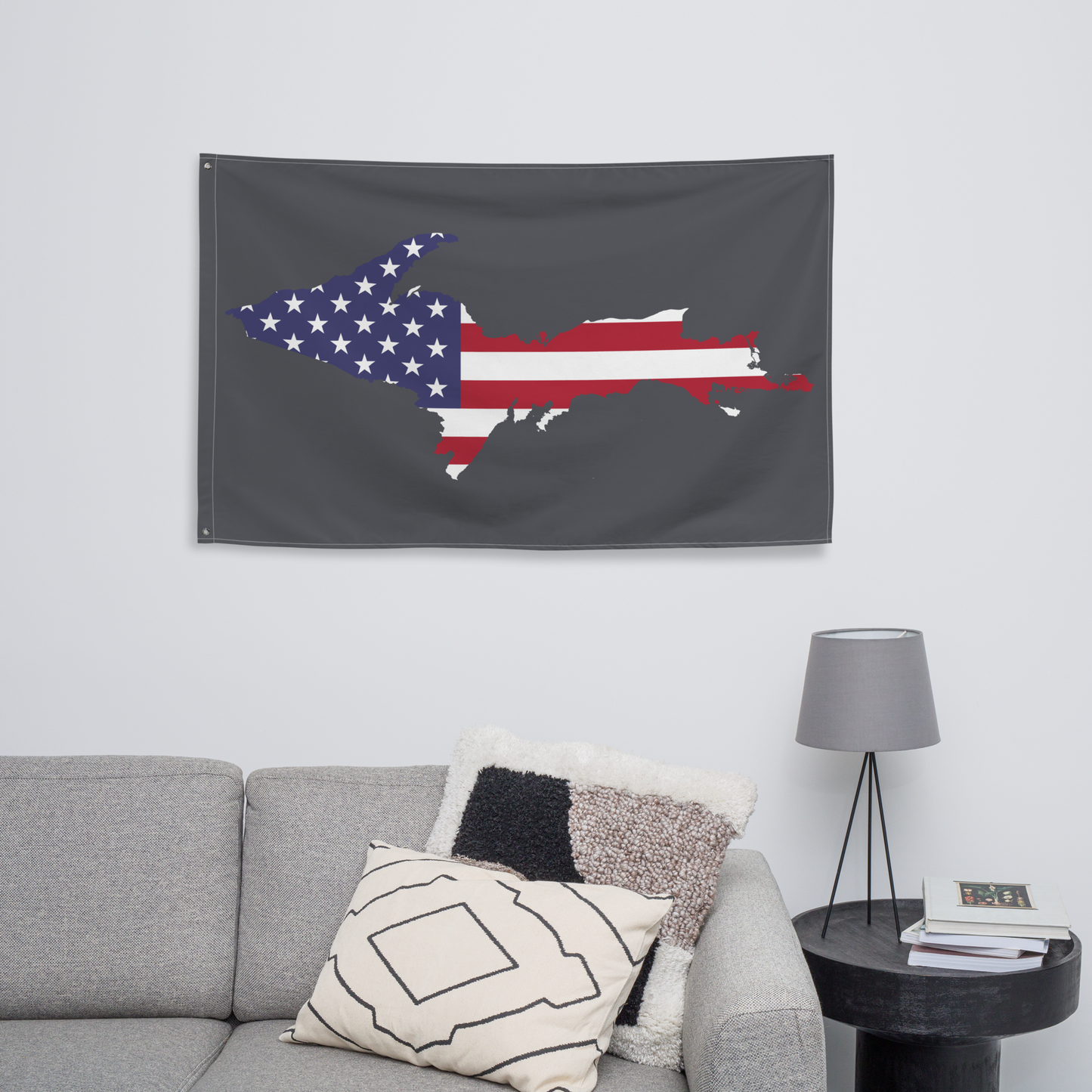 Michigan Upper Peninsula Wall Flag (w/ UP USA Flag) | Iron Ore Grey