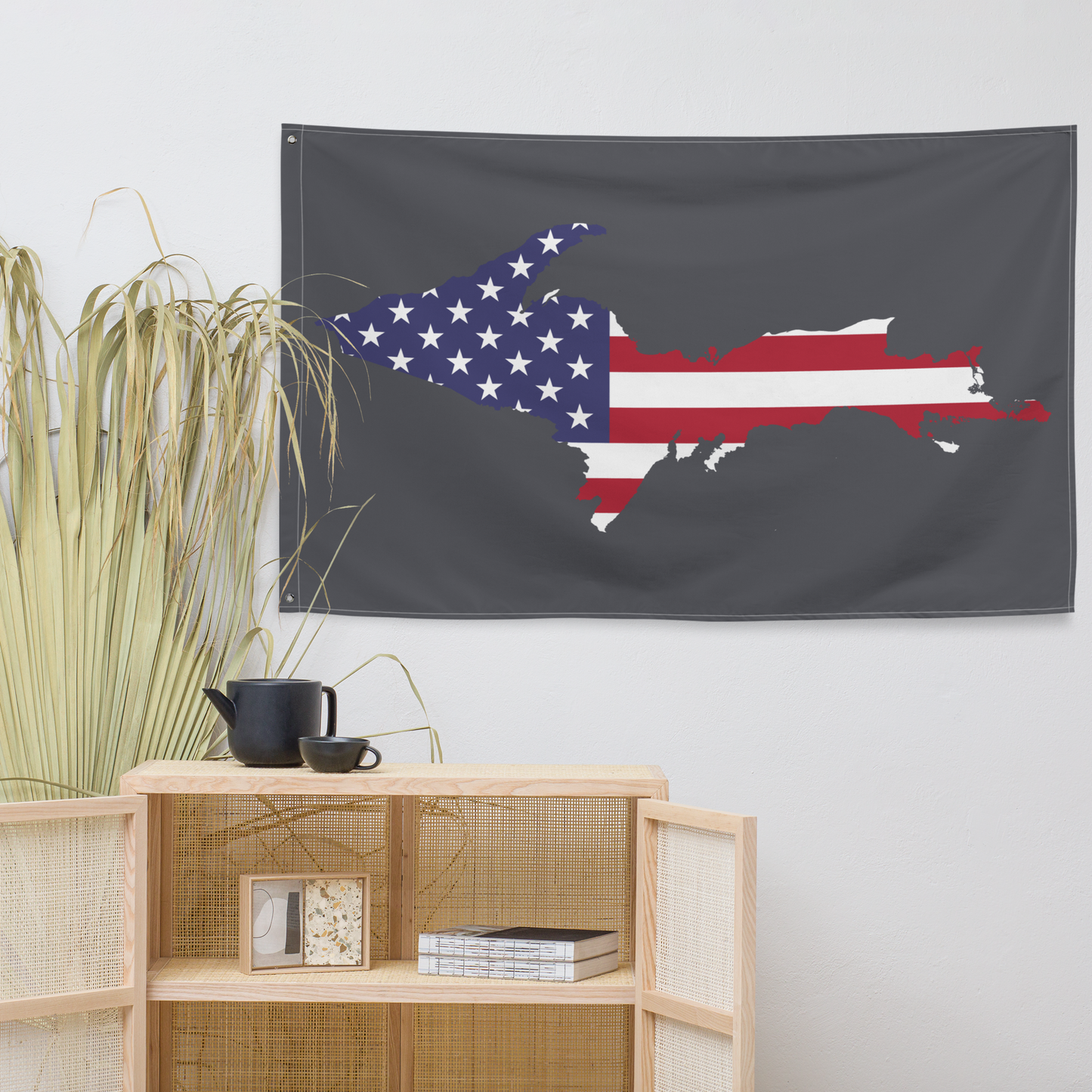 Michigan Upper Peninsula Wall Flag (w/ UP USA Flag) | Iron Ore Grey