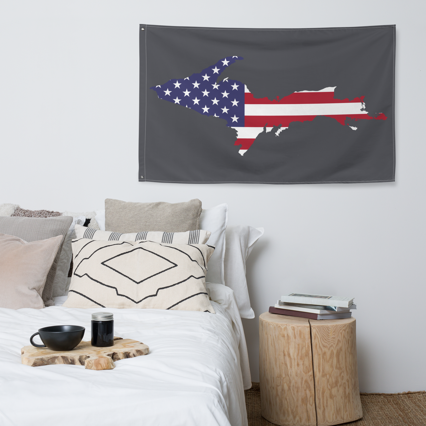 Michigan Upper Peninsula Wall Flag (w/ UP USA Flag) | Iron Ore Grey