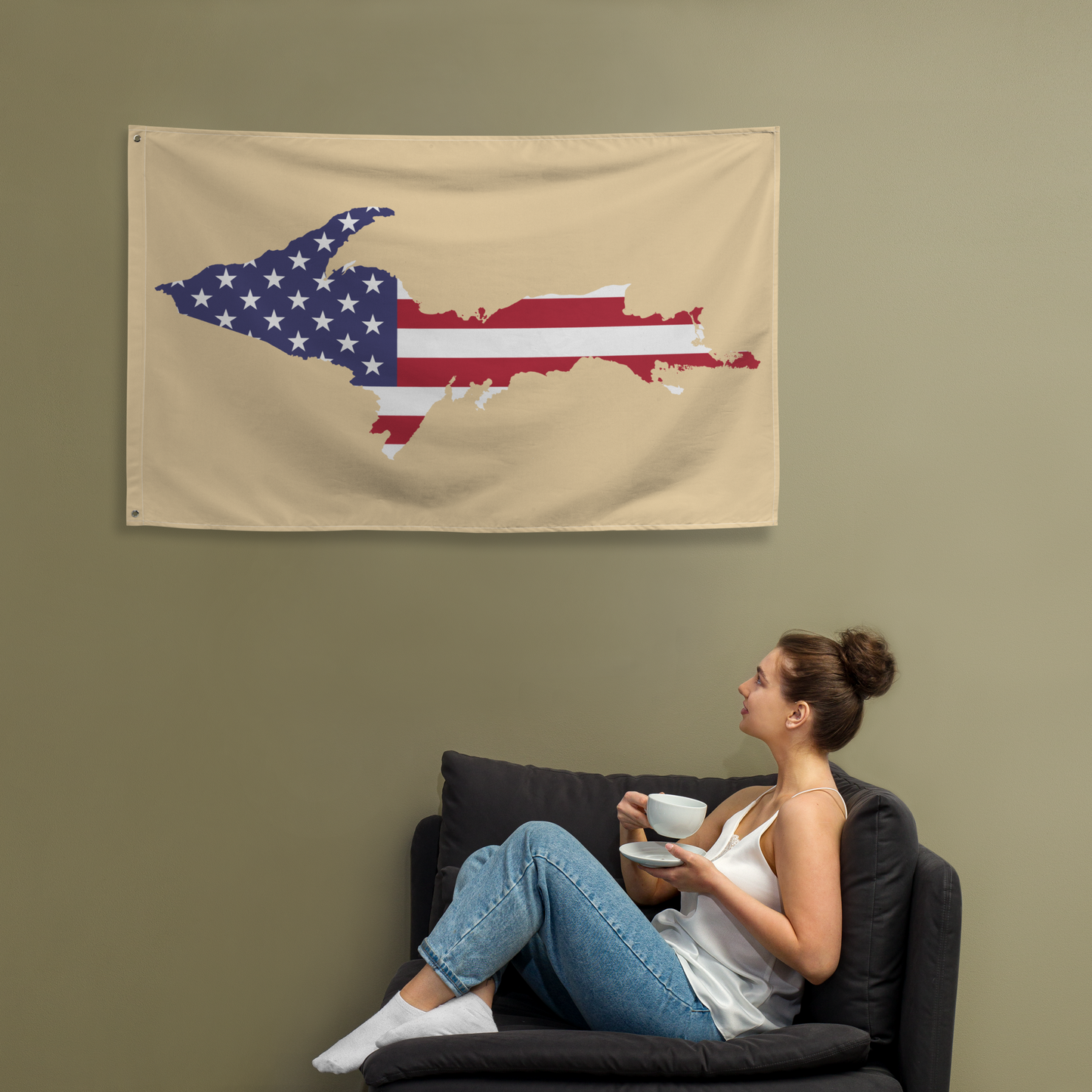 Michigan Upper Peninsula Wall Flag (w/ UP USA Flag) | Maple Color