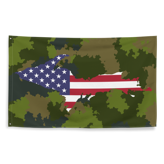 Michigan Upper Peninsula Wall Flag (w/ UP USA Flag) | Woodland Camo
