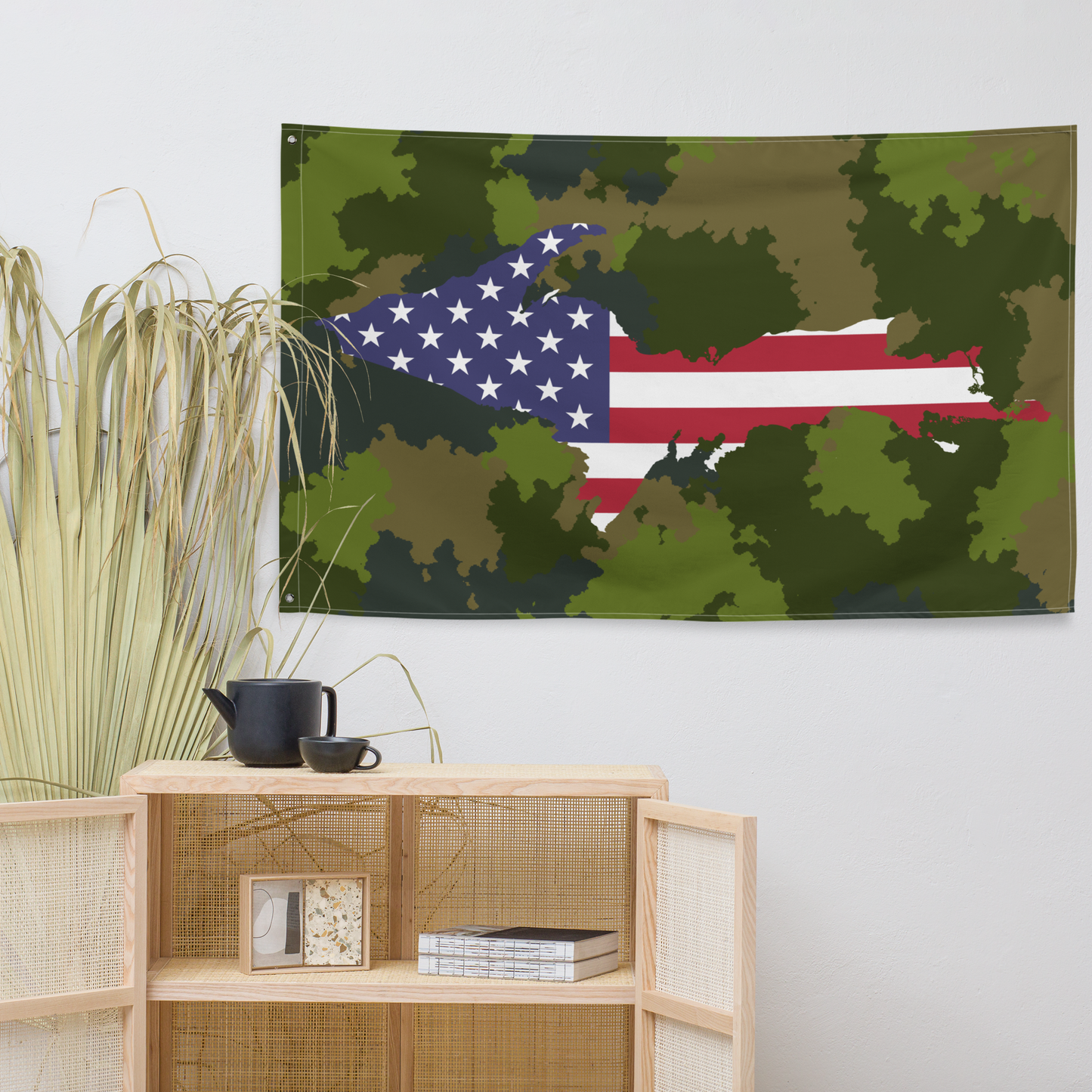 Michigan Upper Peninsula Wall Flag (w/ UP USA Flag) | Woodland Camo