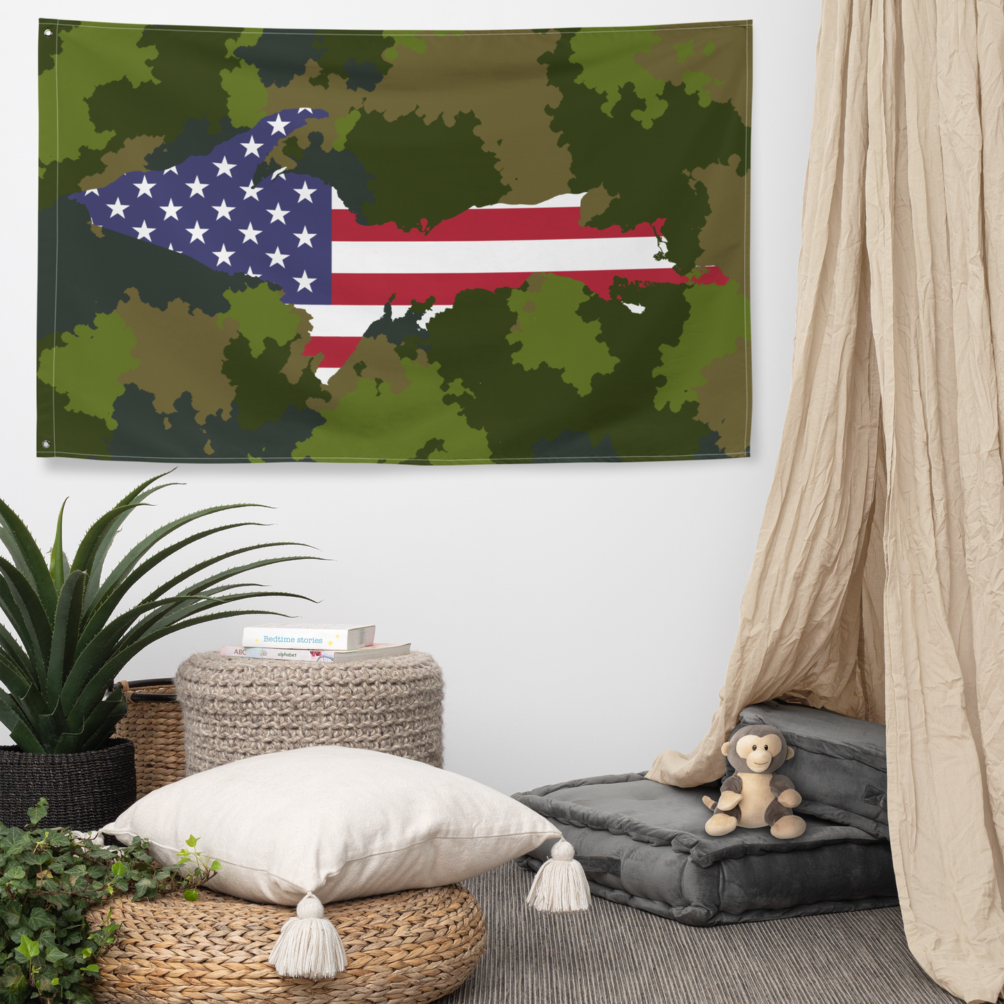 Michigan Upper Peninsula Wall Flag (w/ UP USA Flag) | Woodland Camo