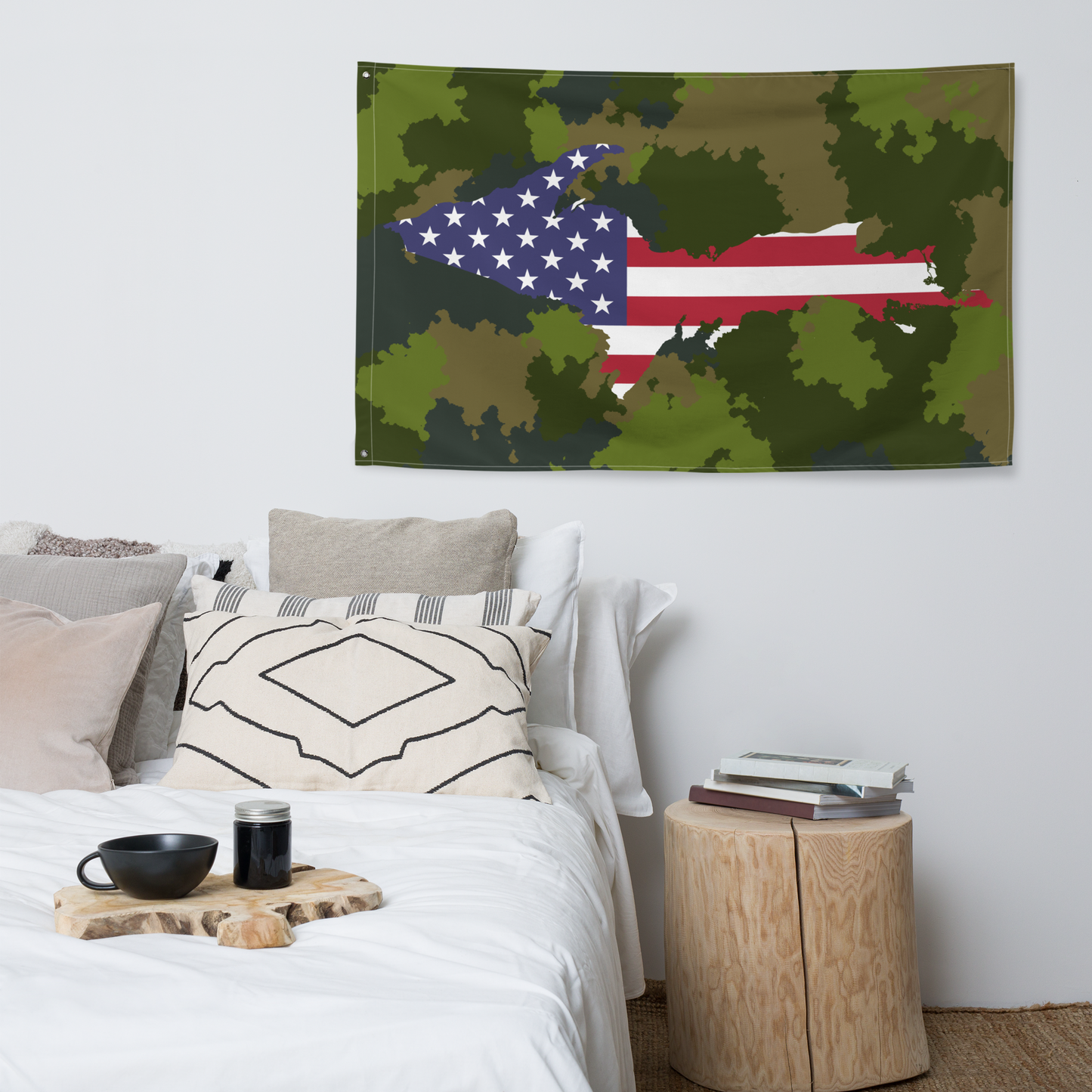 Michigan Upper Peninsula Wall Flag (w/ UP USA Flag) | Woodland Camo