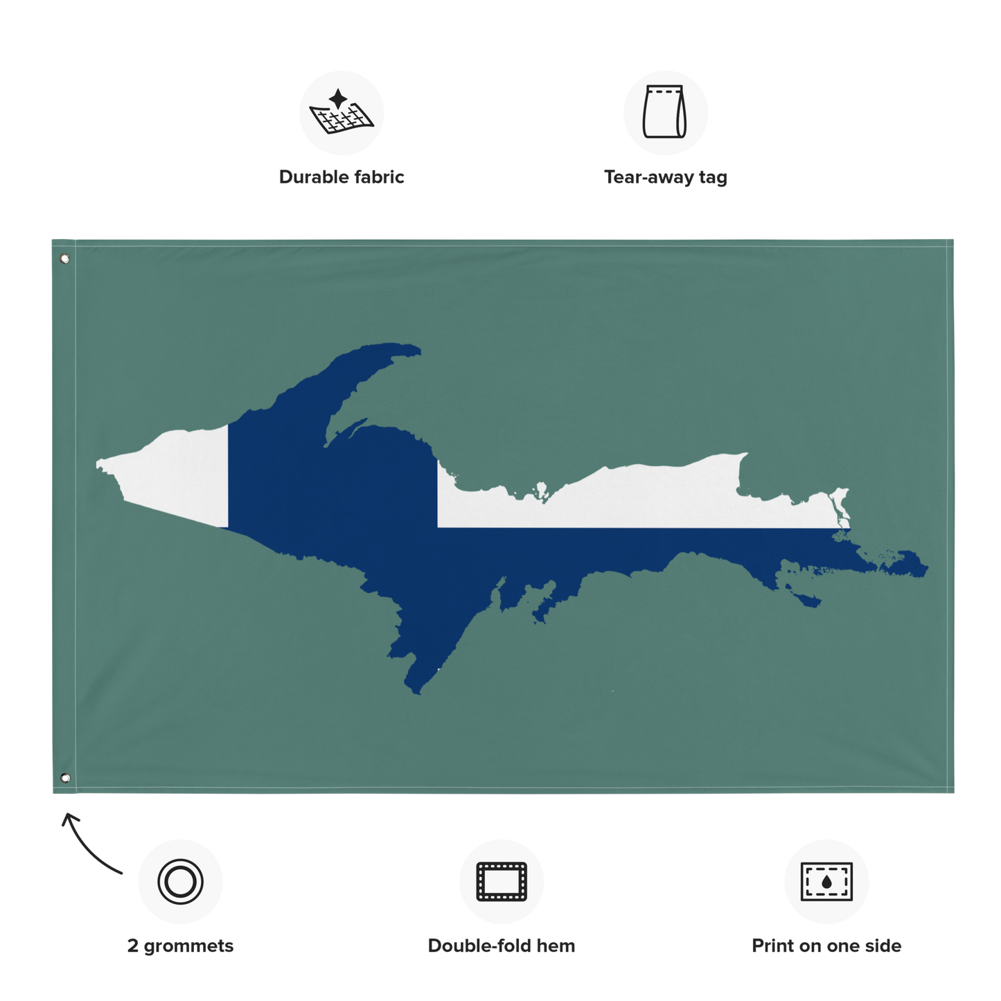 Michigan Upper Peninsula Wall Flag (w/ UP Finland Flag) | Copper Green