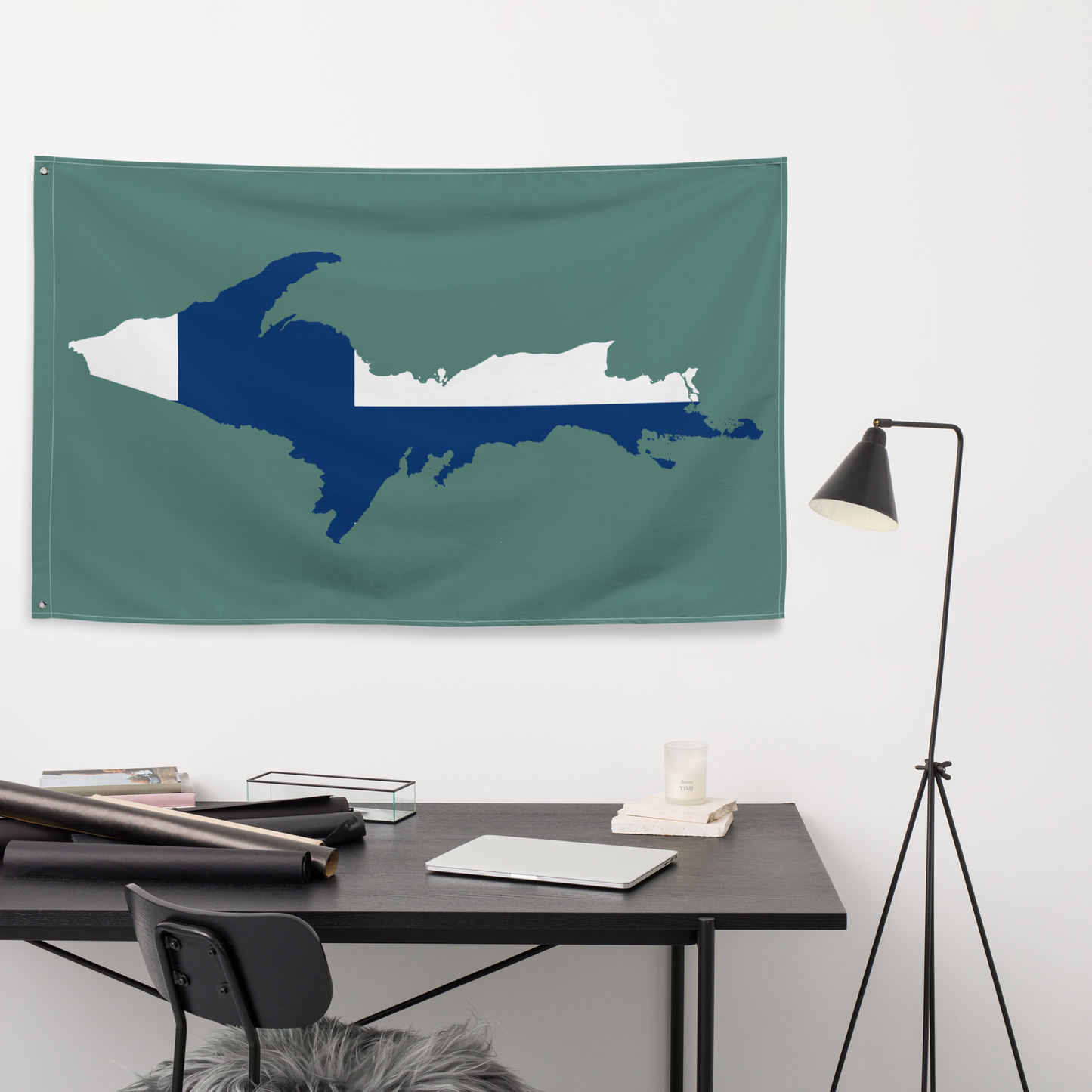 Michigan Upper Peninsula Wall Flag (w/ UP Finland Flag) | Copper Green