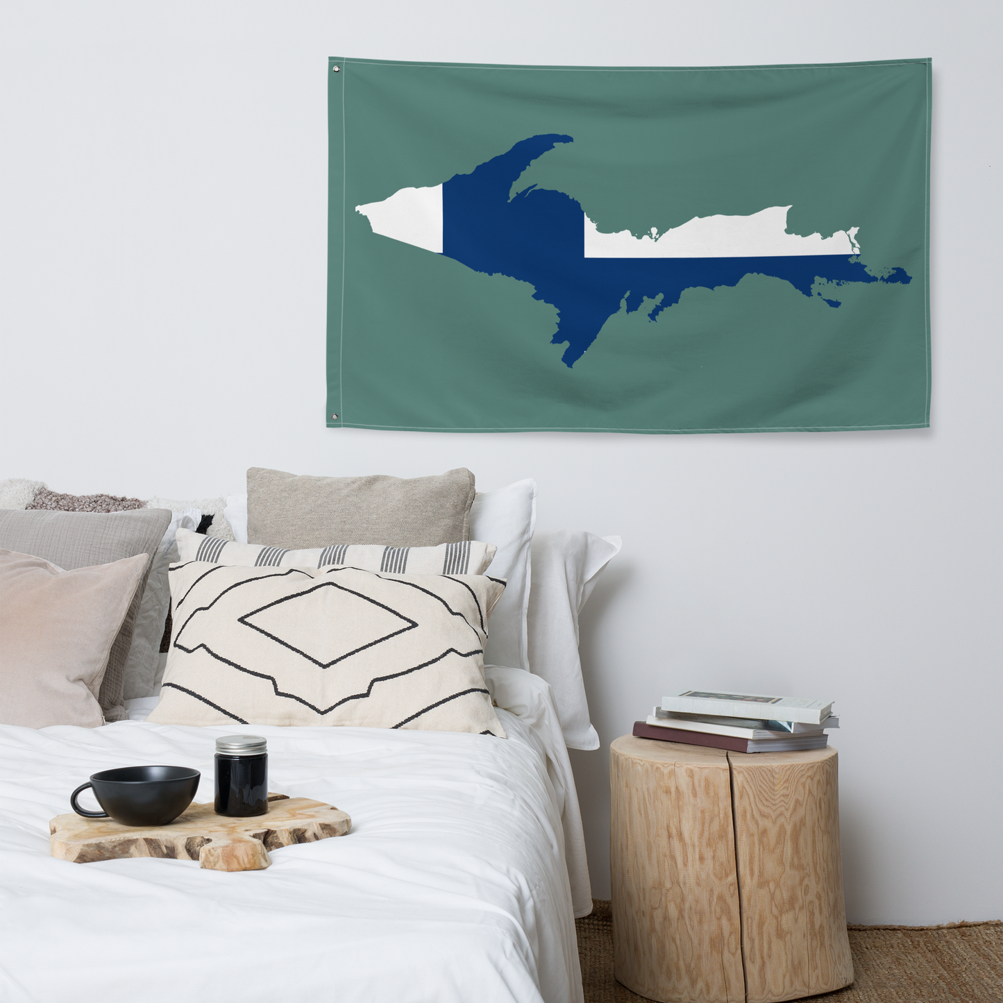 Michigan Upper Peninsula Wall Flag (w/ UP Finland Flag) | Copper Green