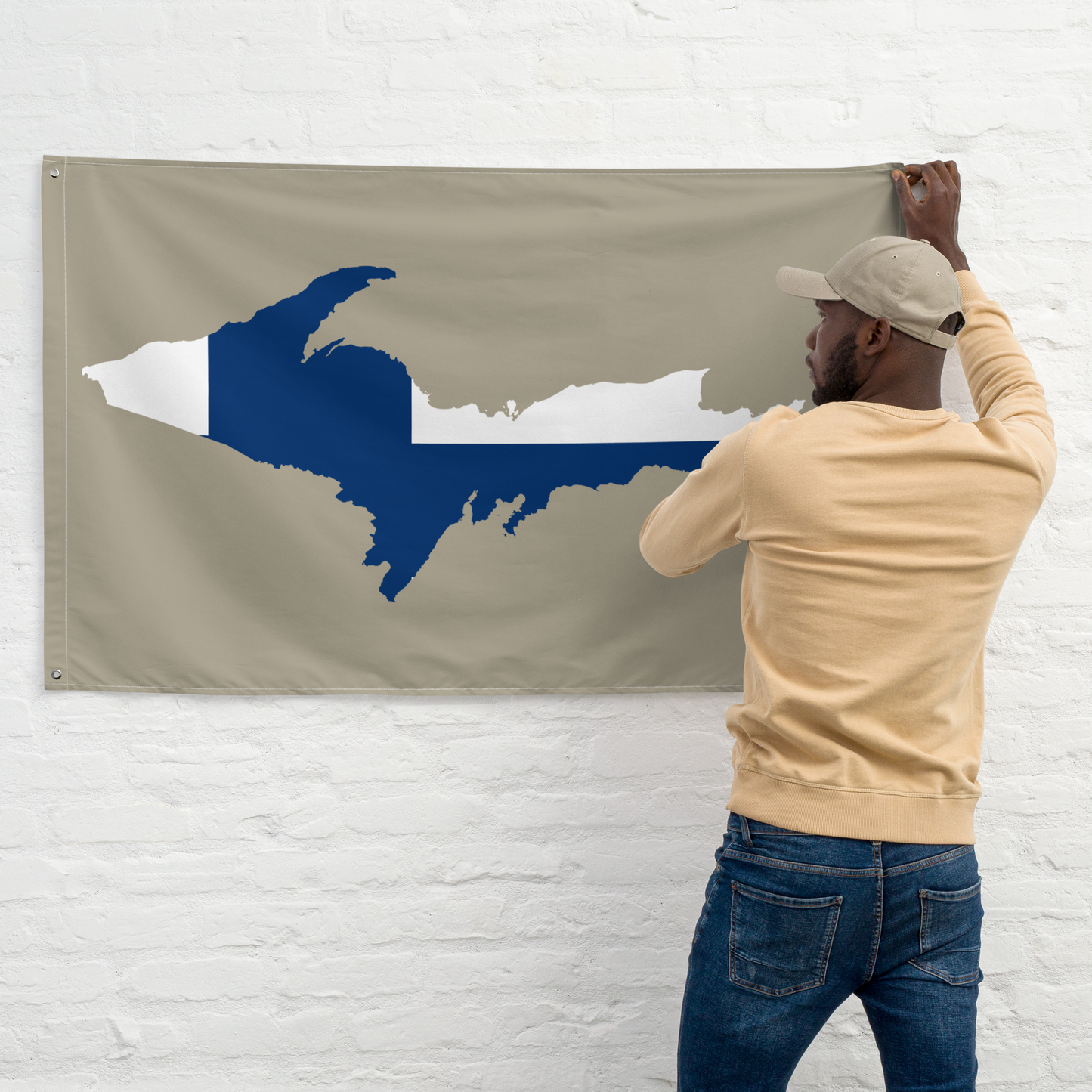 Michigan Upper Peninsula Wall Flag (w/ UP Finland Flag) | Petoskey Stone Beige