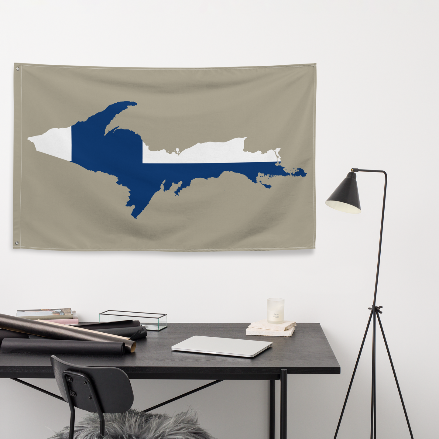 Michigan Upper Peninsula Wall Flag (w/ UP Finland Flag) | Petoskey Stone Beige