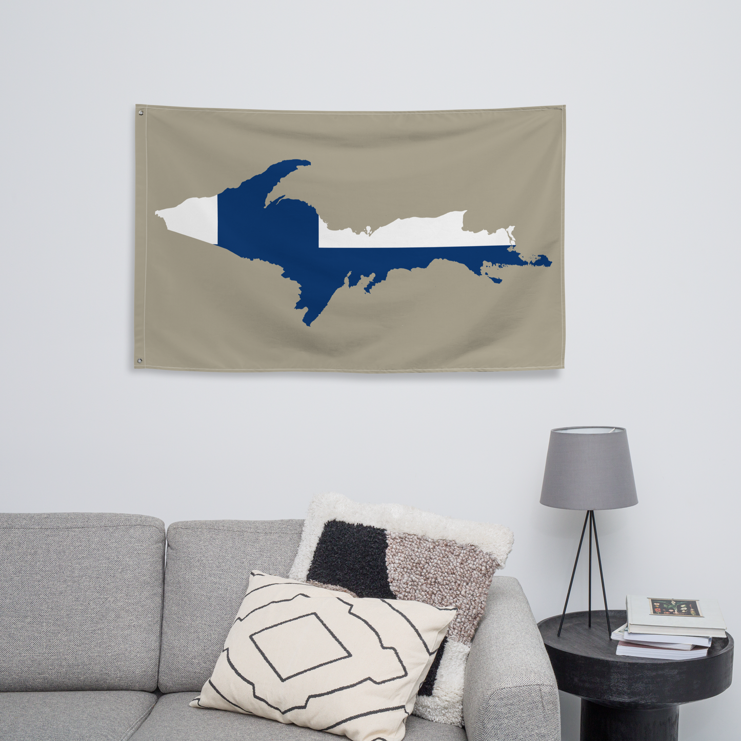 Michigan Upper Peninsula Wall Flag (w/ UP Finland Flag) | Petoskey Stone Beige