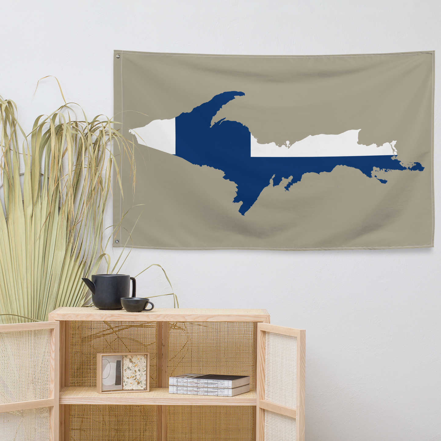 Michigan Upper Peninsula Wall Flag (w/ UP Finland Flag) | Petoskey Stone Beige