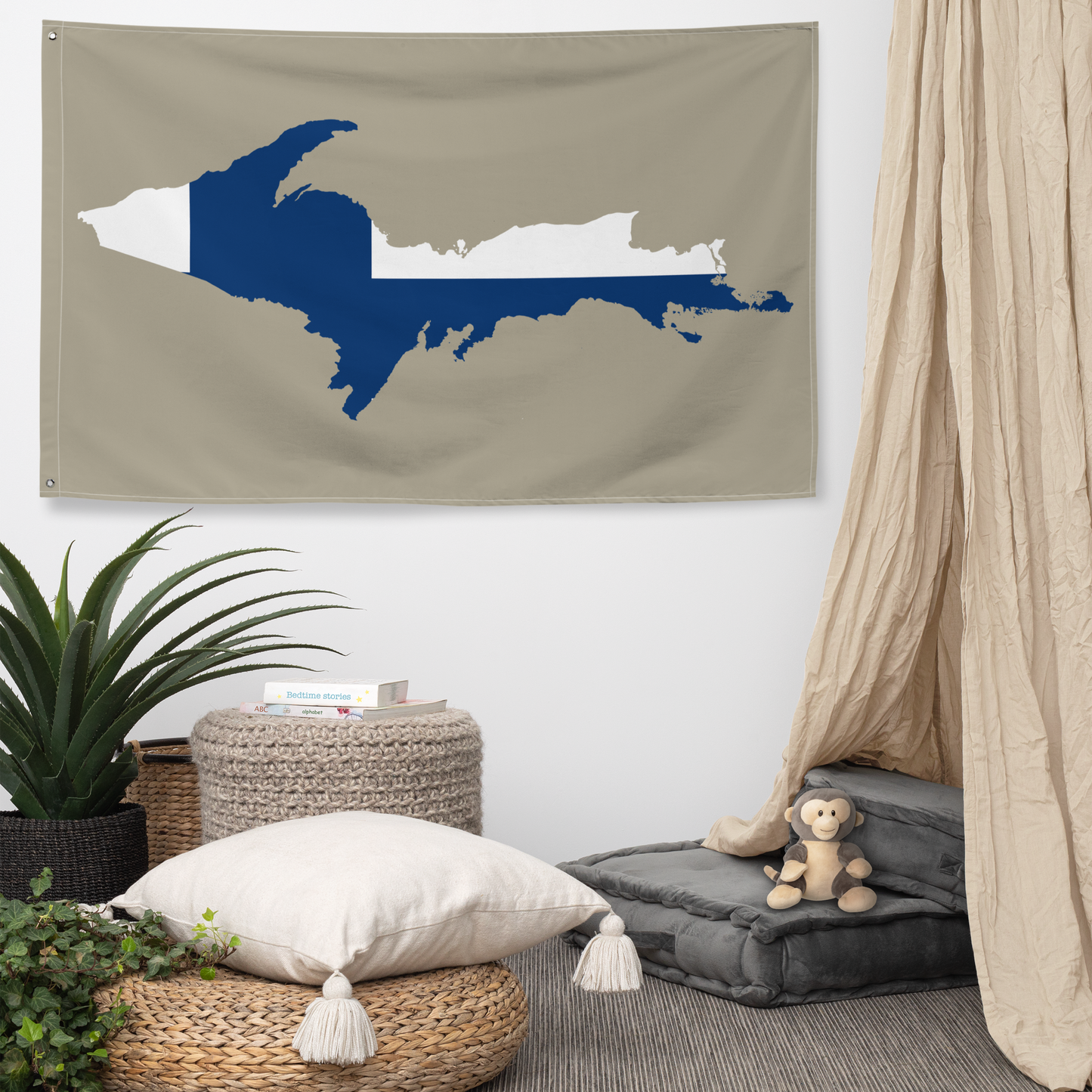 Michigan Upper Peninsula Wall Flag (w/ UP Finland Flag) | Petoskey Stone Beige