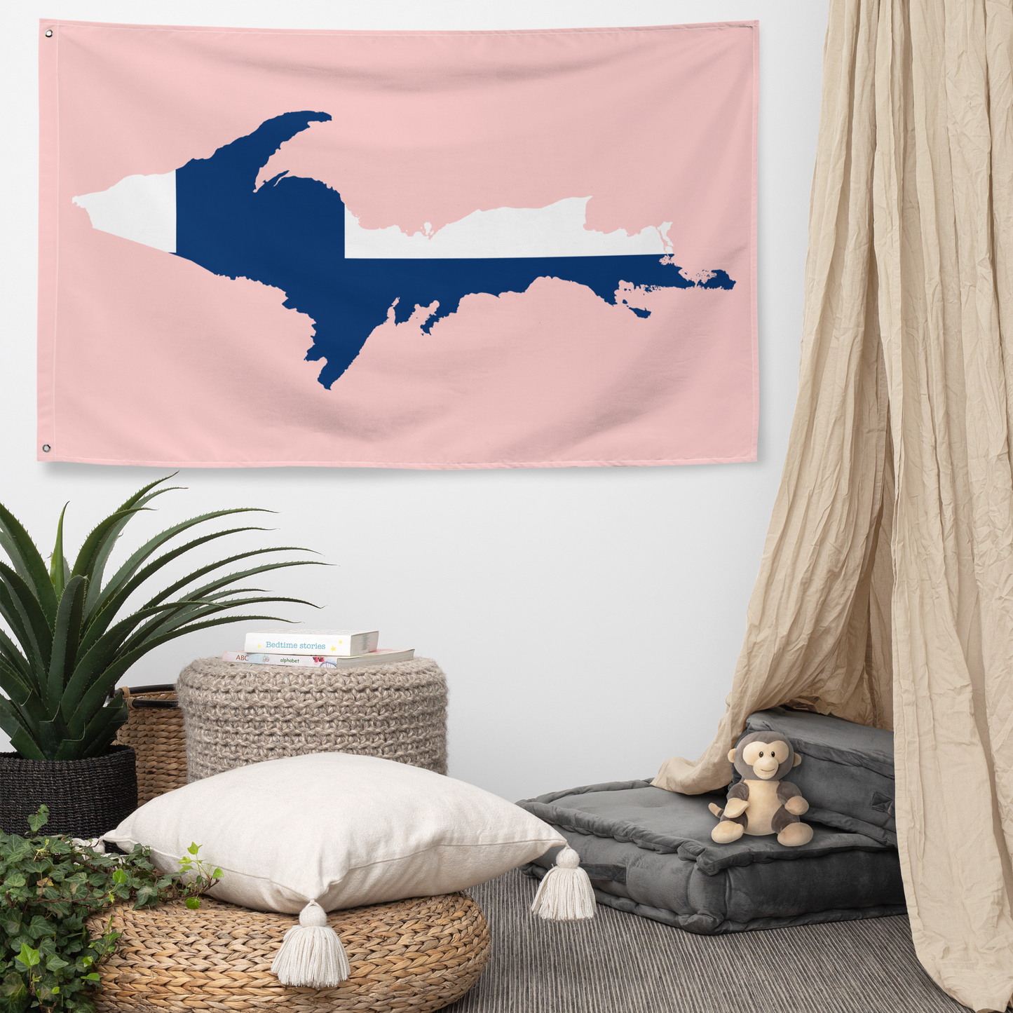 Michigan Upper Peninsula Wall Flag (w/ UP Finland Flag) | Cosmos Pink