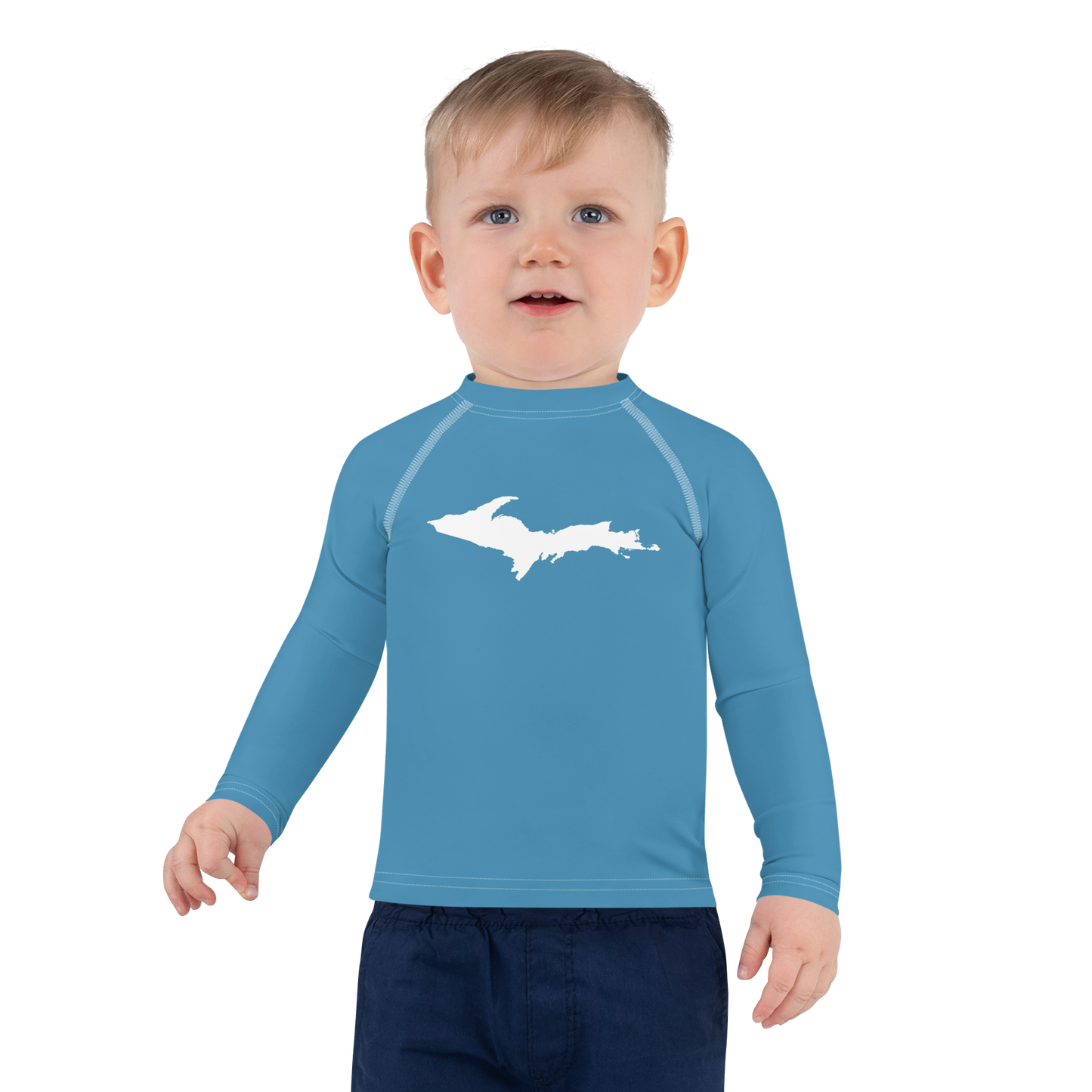 Michigan Upper Peninsula Rash Guard (w/ UP Outline) | Toddler - Lake Michigan Blue