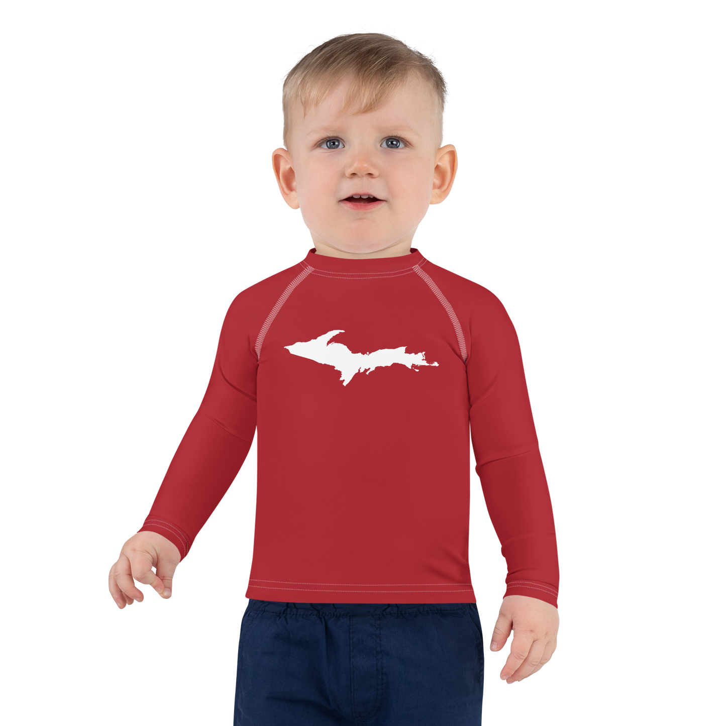 Michigan Upper Peninsula Rash Guard (w/ UP Outline) | Toddler - Thimbleberry Red