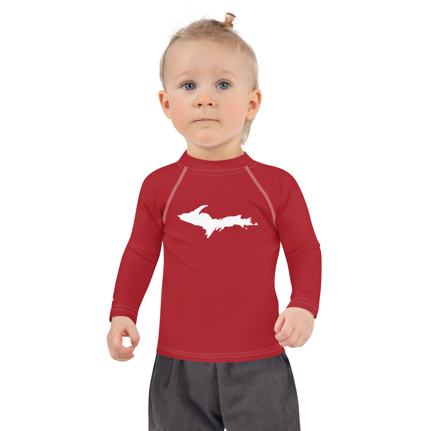 Michigan Upper Peninsula Rash Guard (w/ UP Outline) | Toddler - Thimbleberry Red