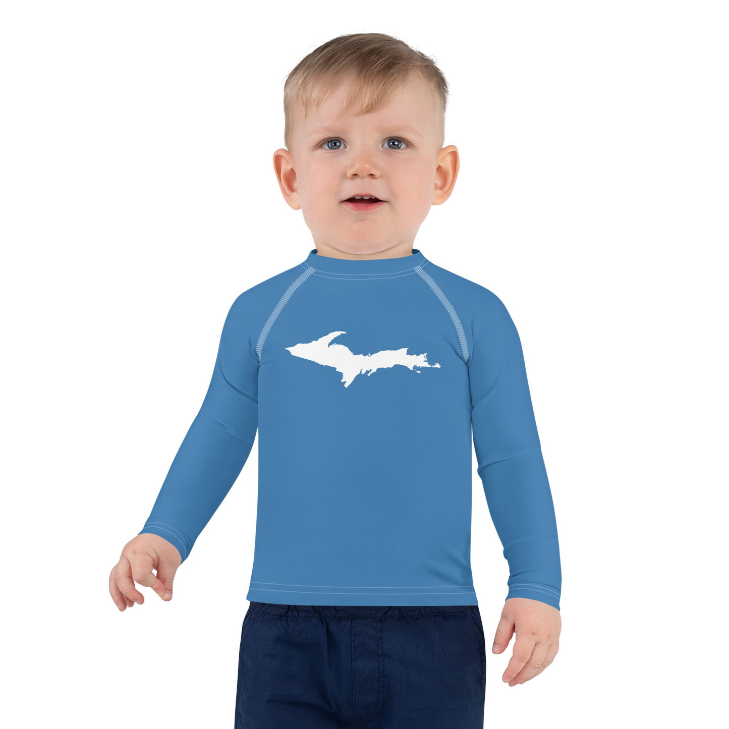 Michigan Upper Peninsula Rash Guard (w/ UP Outline) | Toddler - Lake Superior Blue