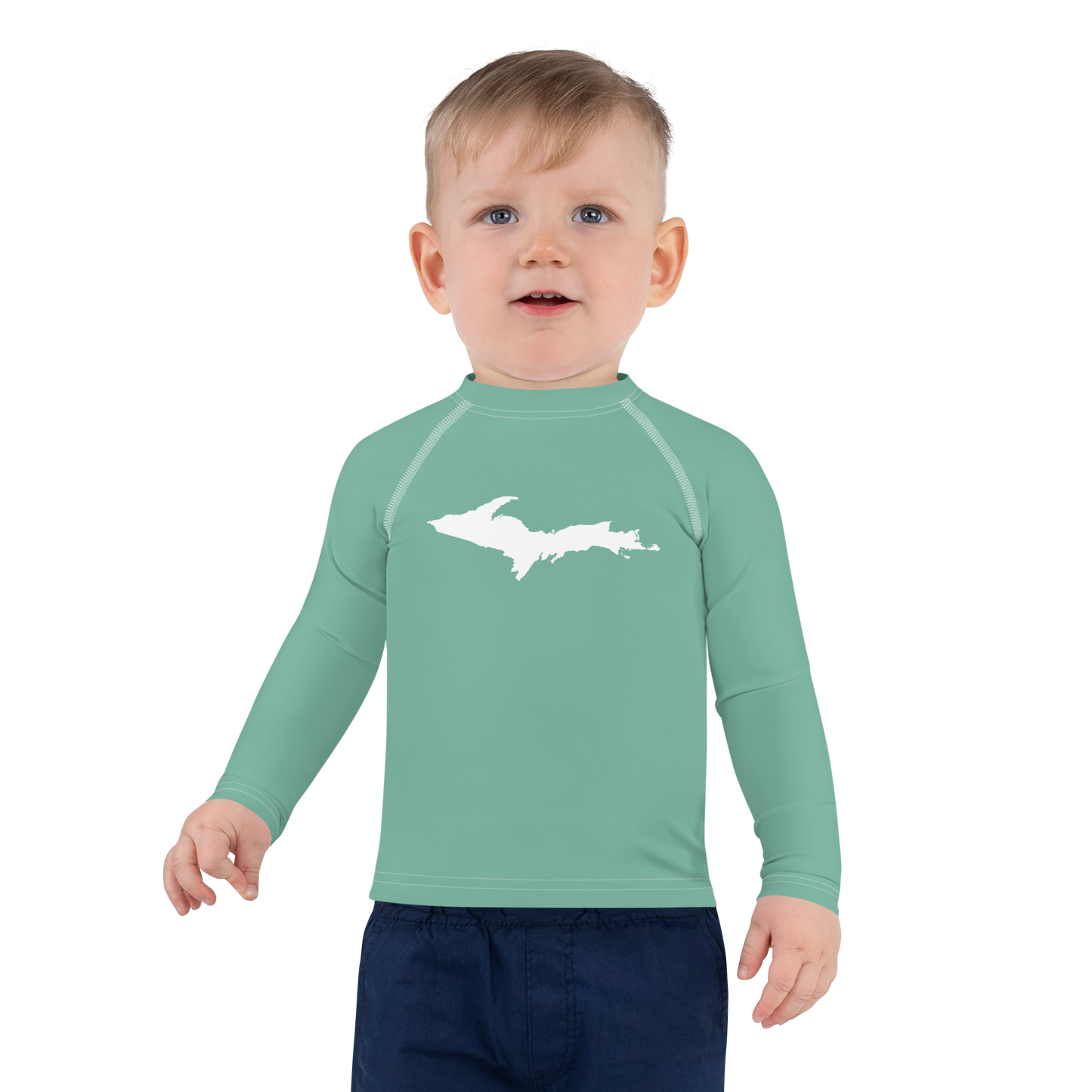 Michigan Upper Peninsula Rash Guard (w/ UP Outline) | Toddler - Metallic Mint Green