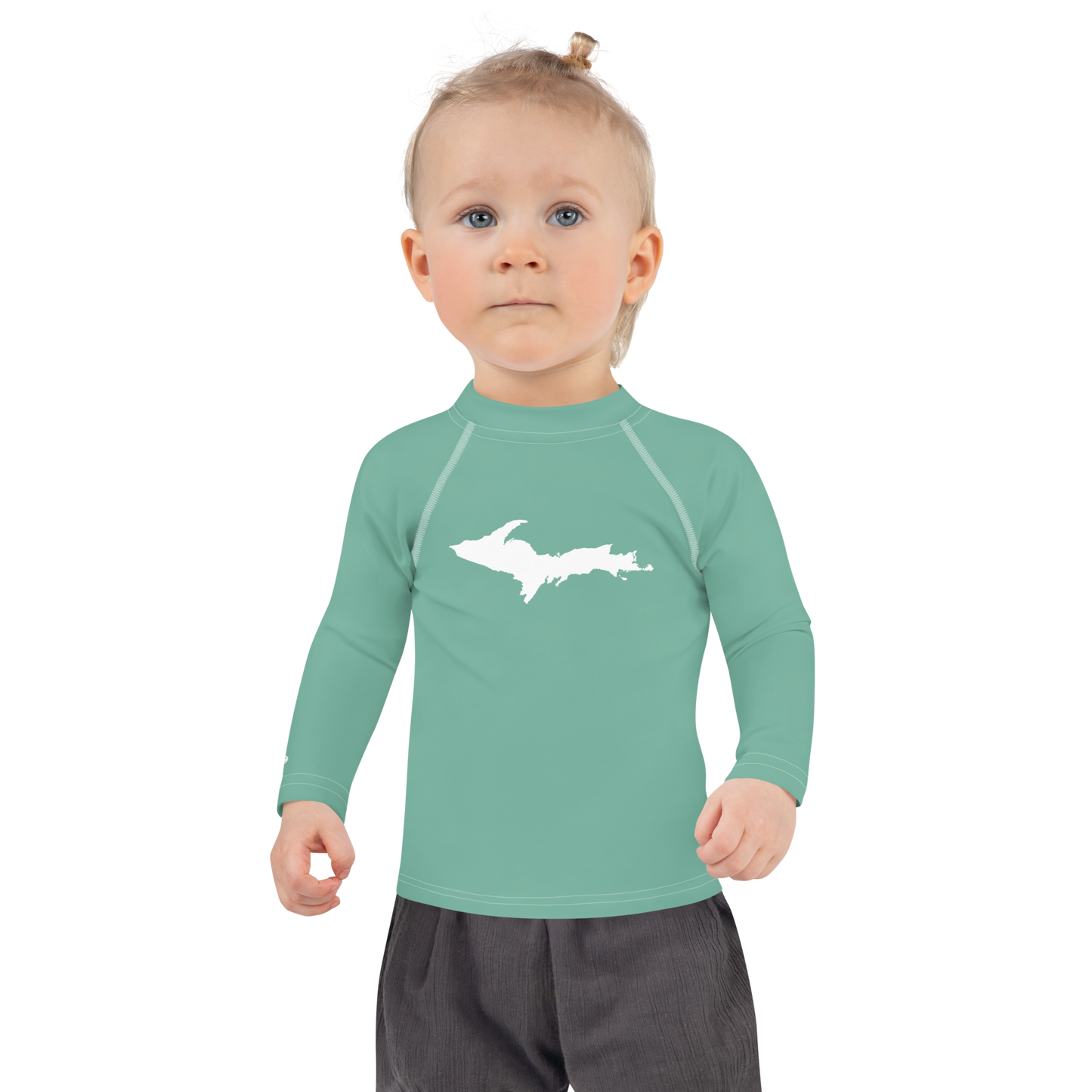 Michigan Upper Peninsula Rash Guard (w/ UP Outline) | Toddler - Metallic Mint Green