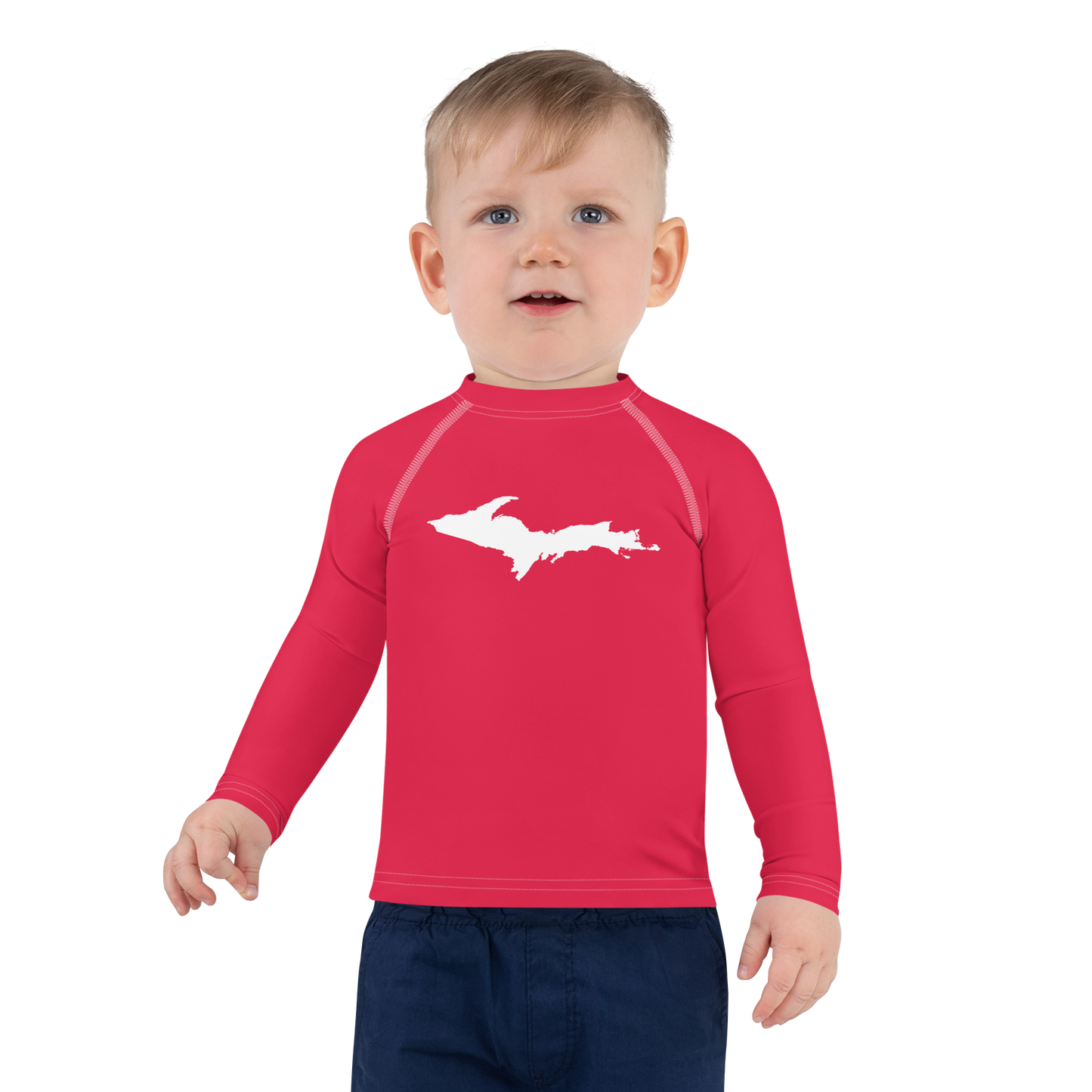 Michigan Upper Peninsula Rash Guard (w/ UP Outline) | Toddler - Lighthouse Red