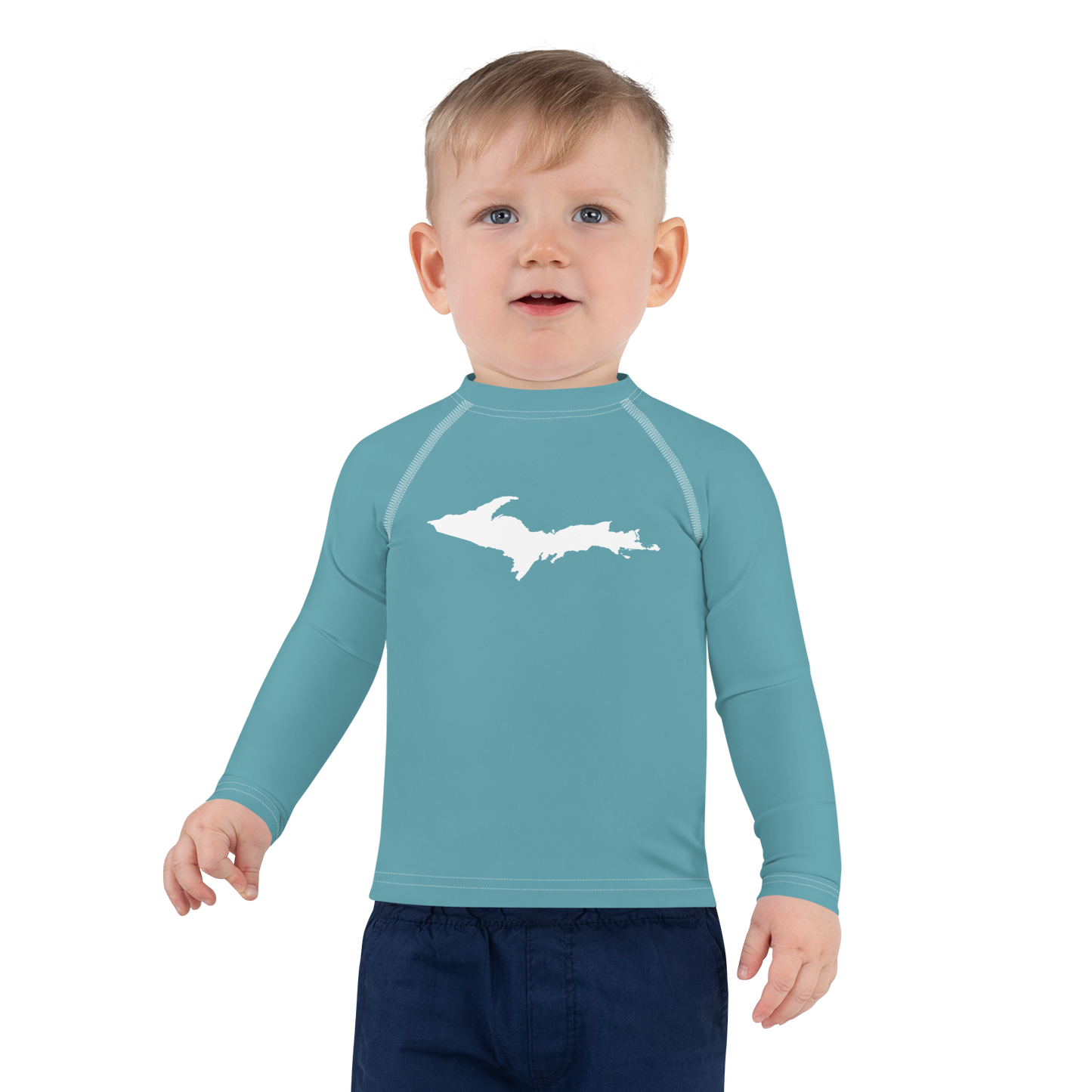 Michigan Upper Peninsula Rash Guard (w/ UP Outline) | Toddler - Lake Huron Blue