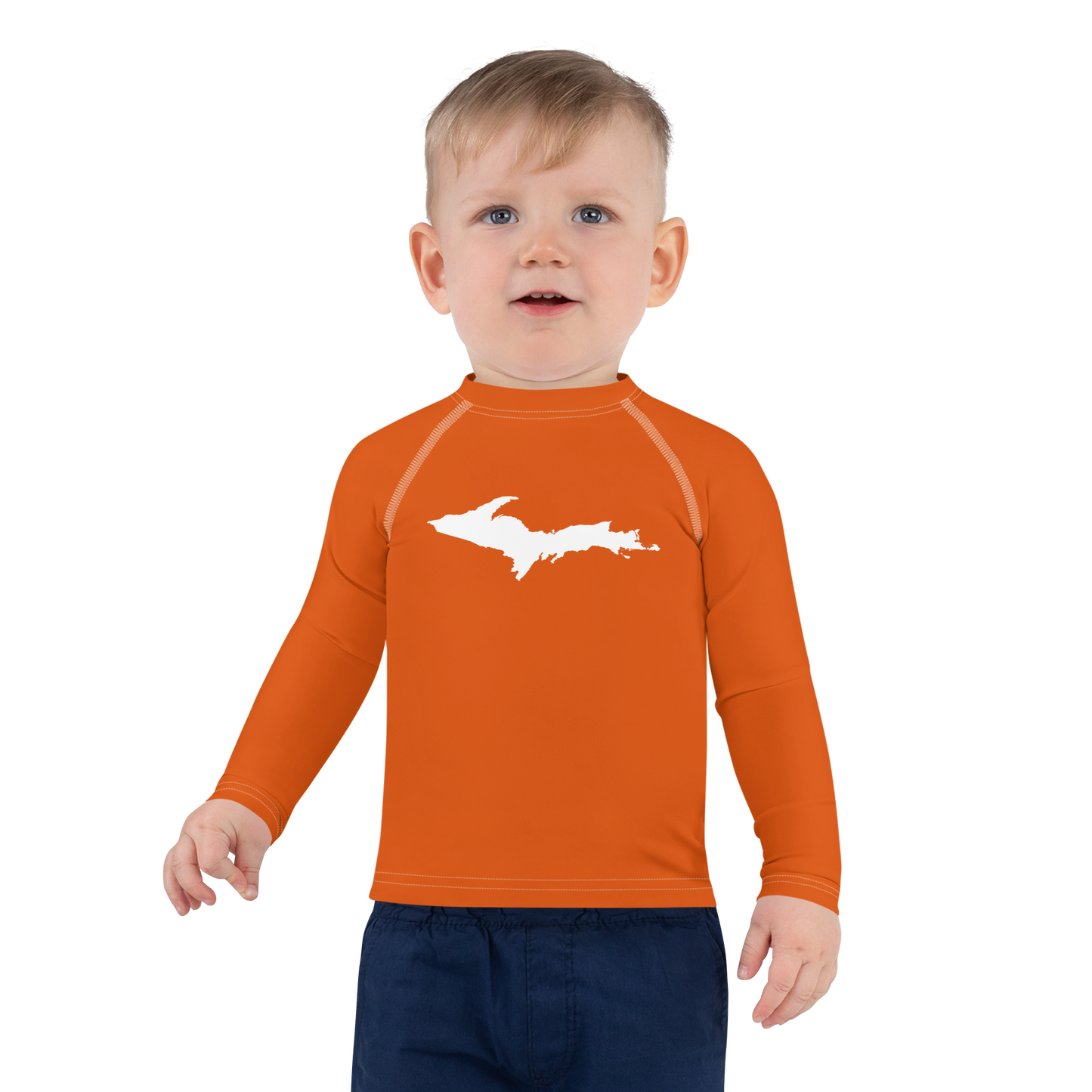 Michigan Upper Peninsula Rash Guard (w/ UP Outline) | Toddler - Maple Leaf Orange