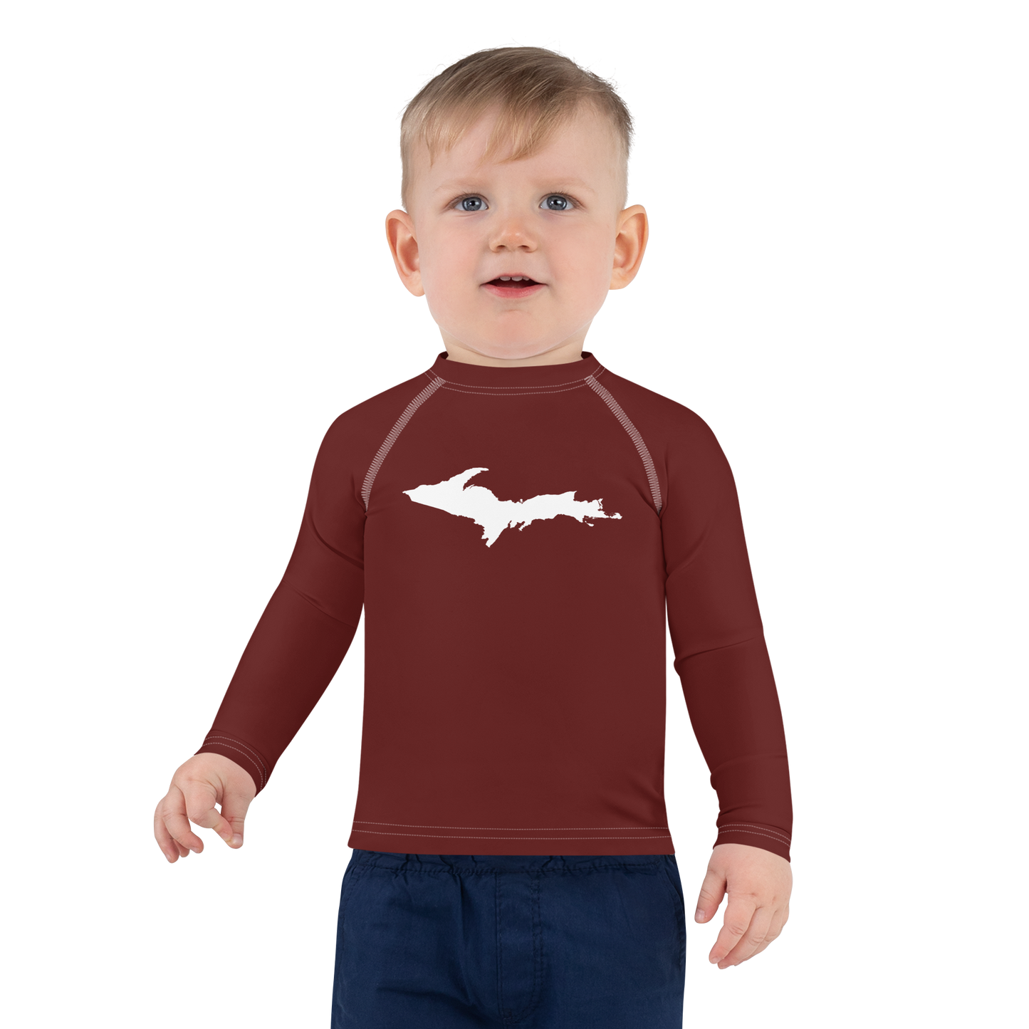 Michigan Upper Peninsula Rash Guard (w/ UP Outline) | Toddler - Cherrywood Color