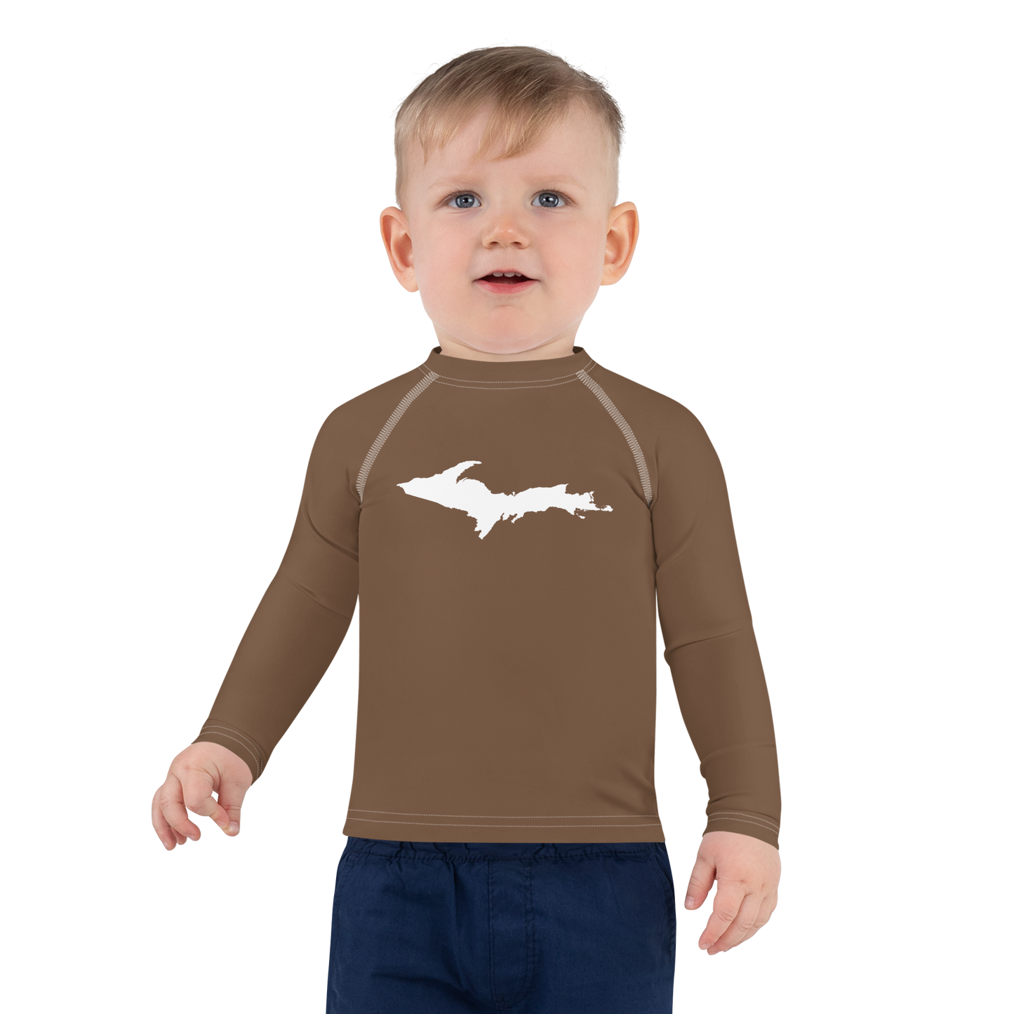 Michigan Upper Peninsula Rash Guard (w/ UP Outline) | Toddler - Coffee Color